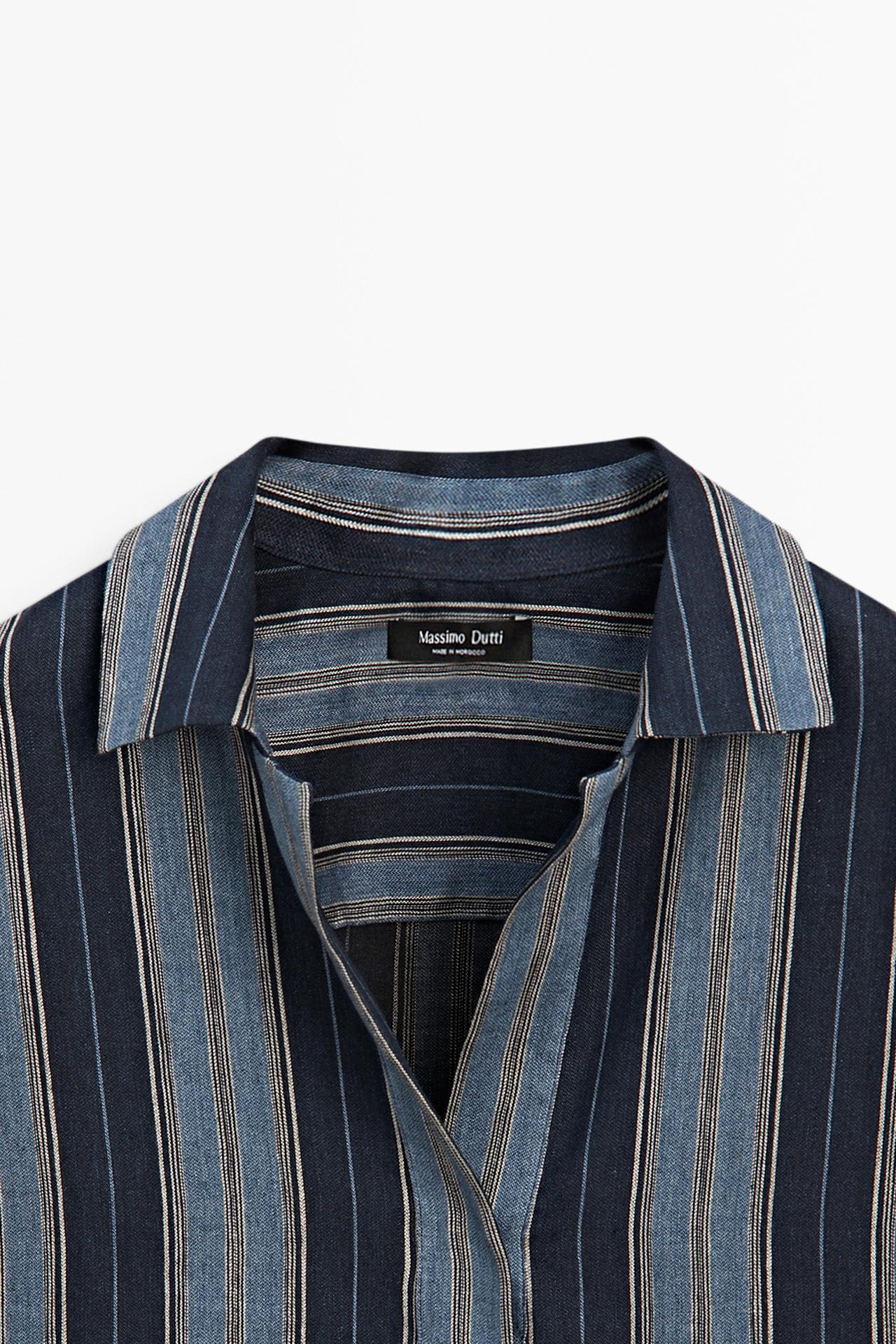 Striped linen cotton blend kaftan — BLUE