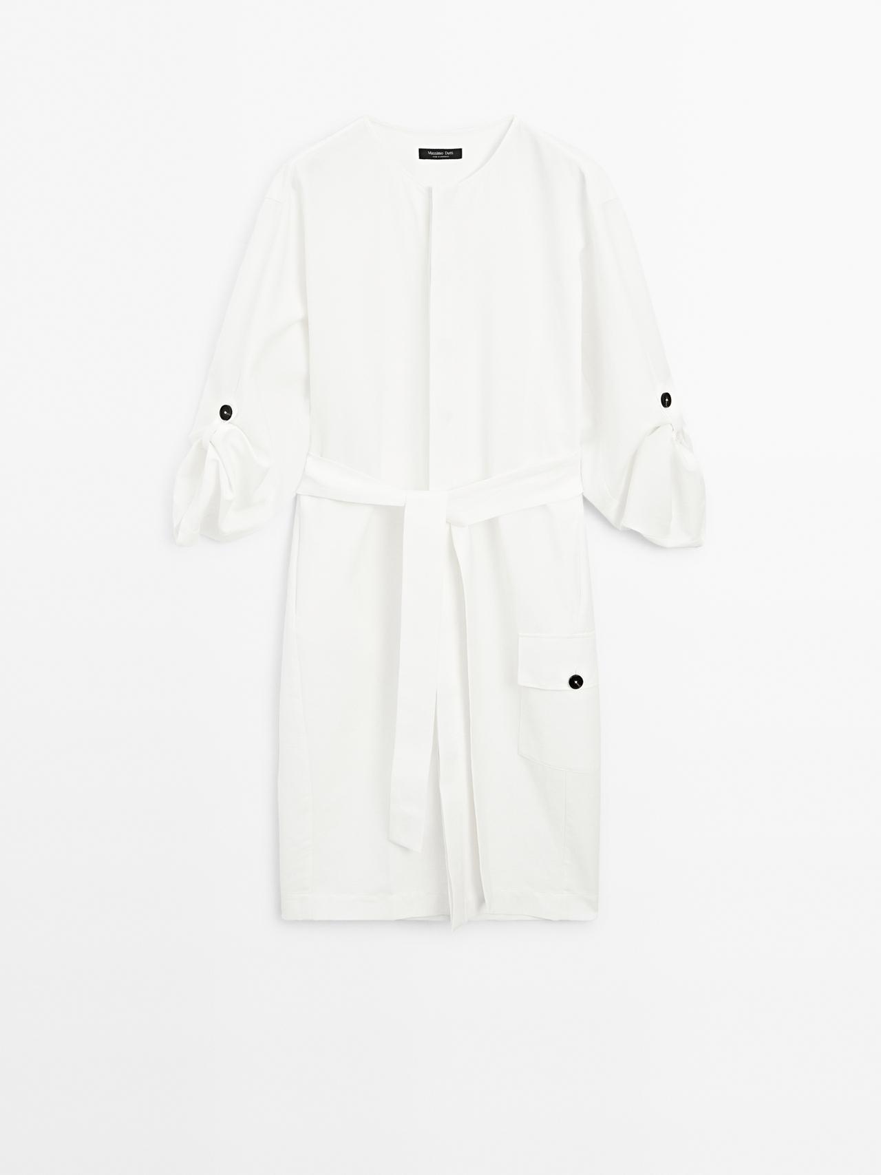 Massimo Dutti - Dame - Skjortekjole Med Kontrasterende Knapper - Råhvid - M