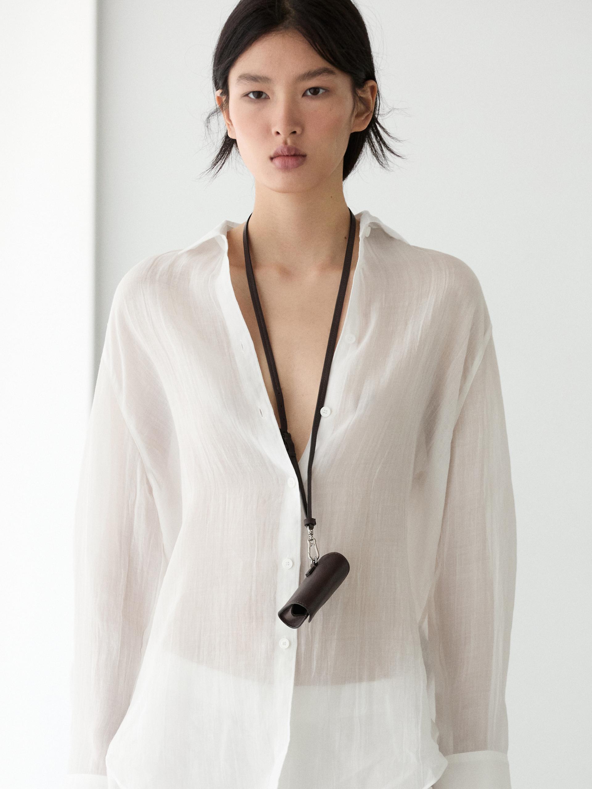 Camisa Fluida Com Gola Camiseiro - Branco - S - Massimo Dutti - Mulher