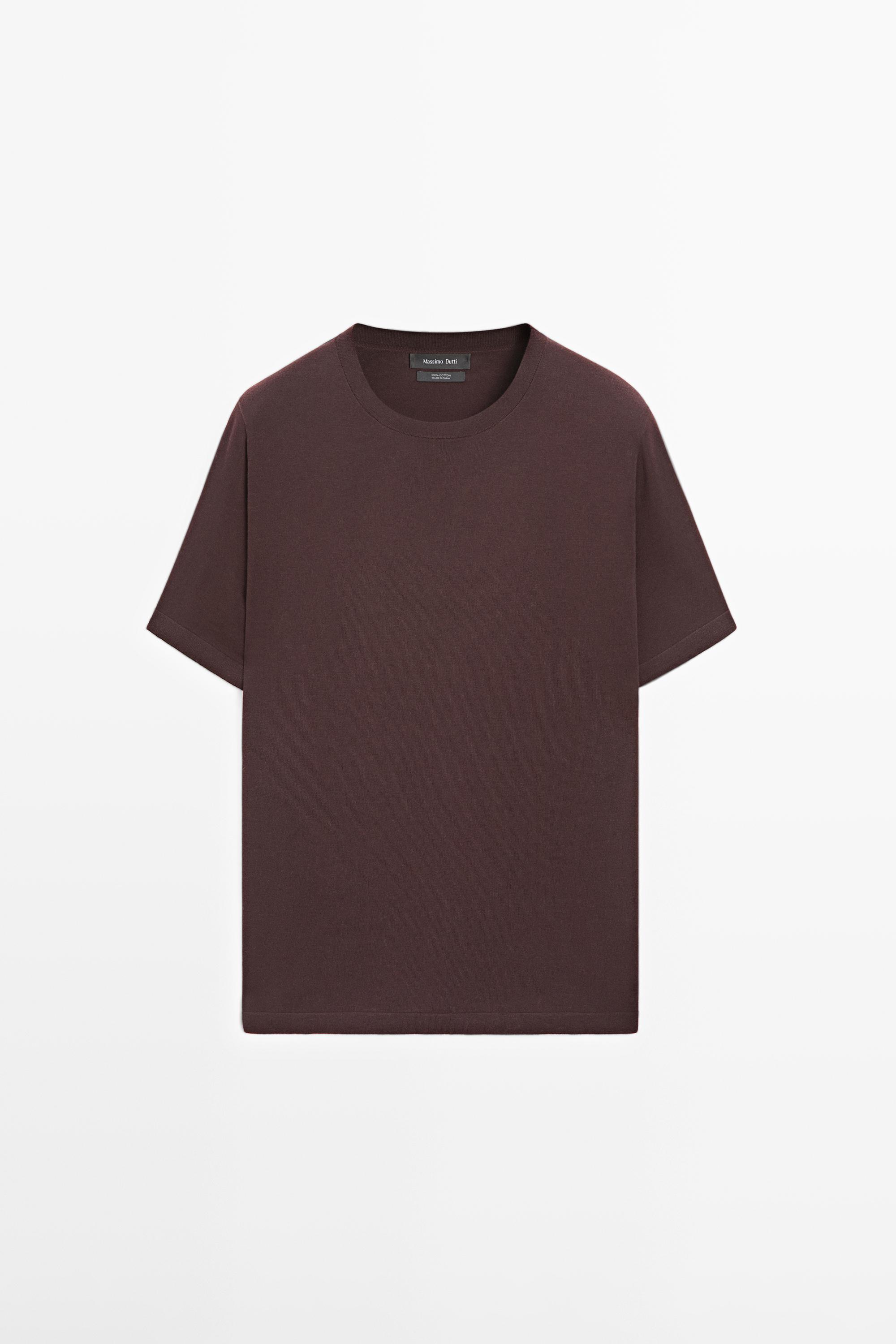 100% cotton short sleeve knit sweater — BURGUNDY