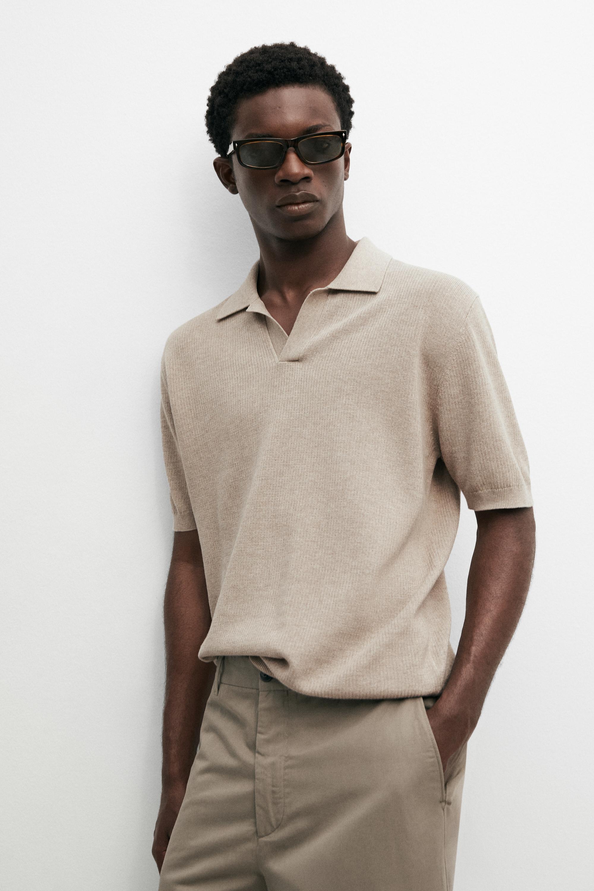 100% cotton knit polo sweater — BEIGE