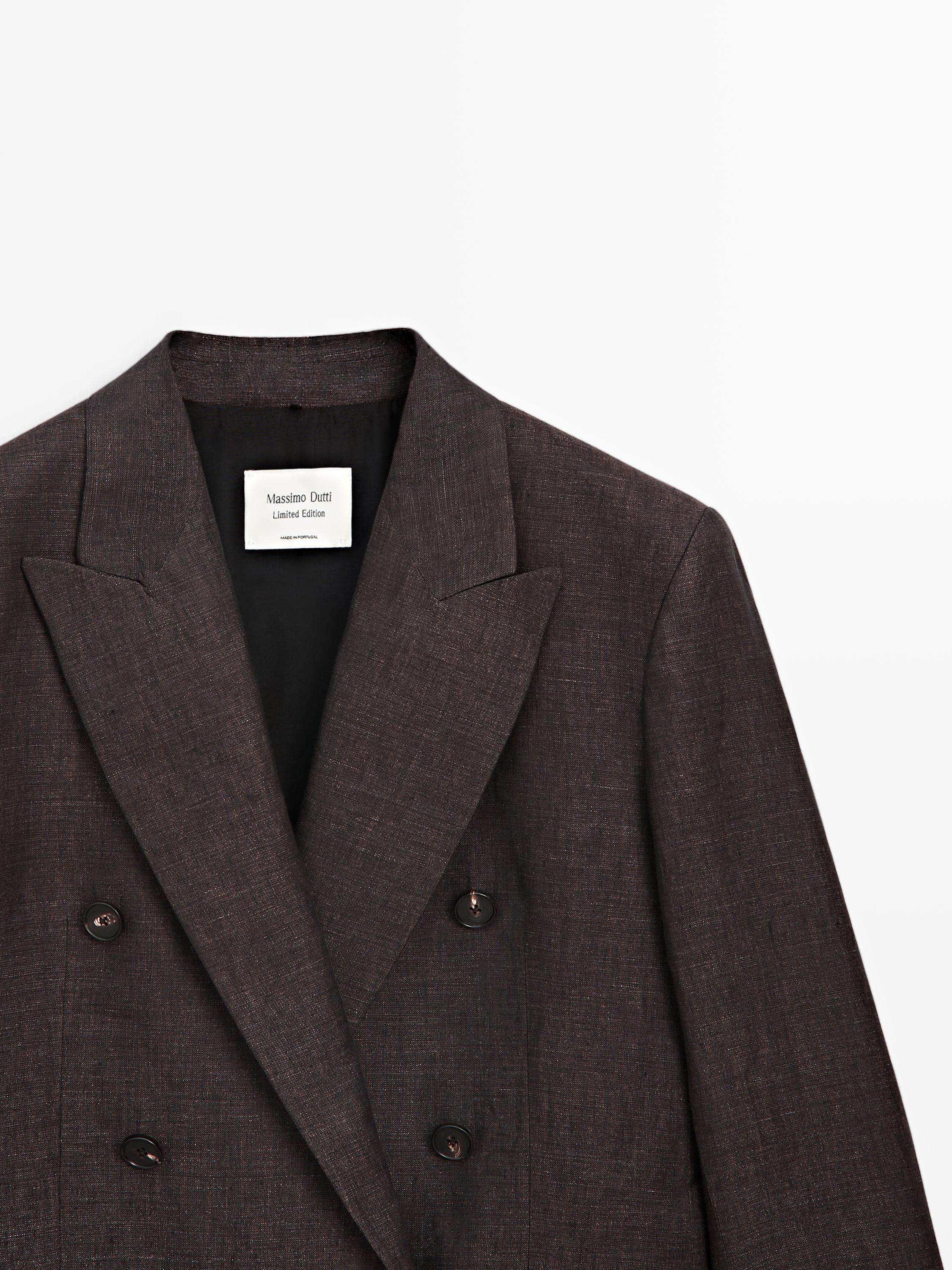 Double-breasted melange linen blazer - Limited Edition