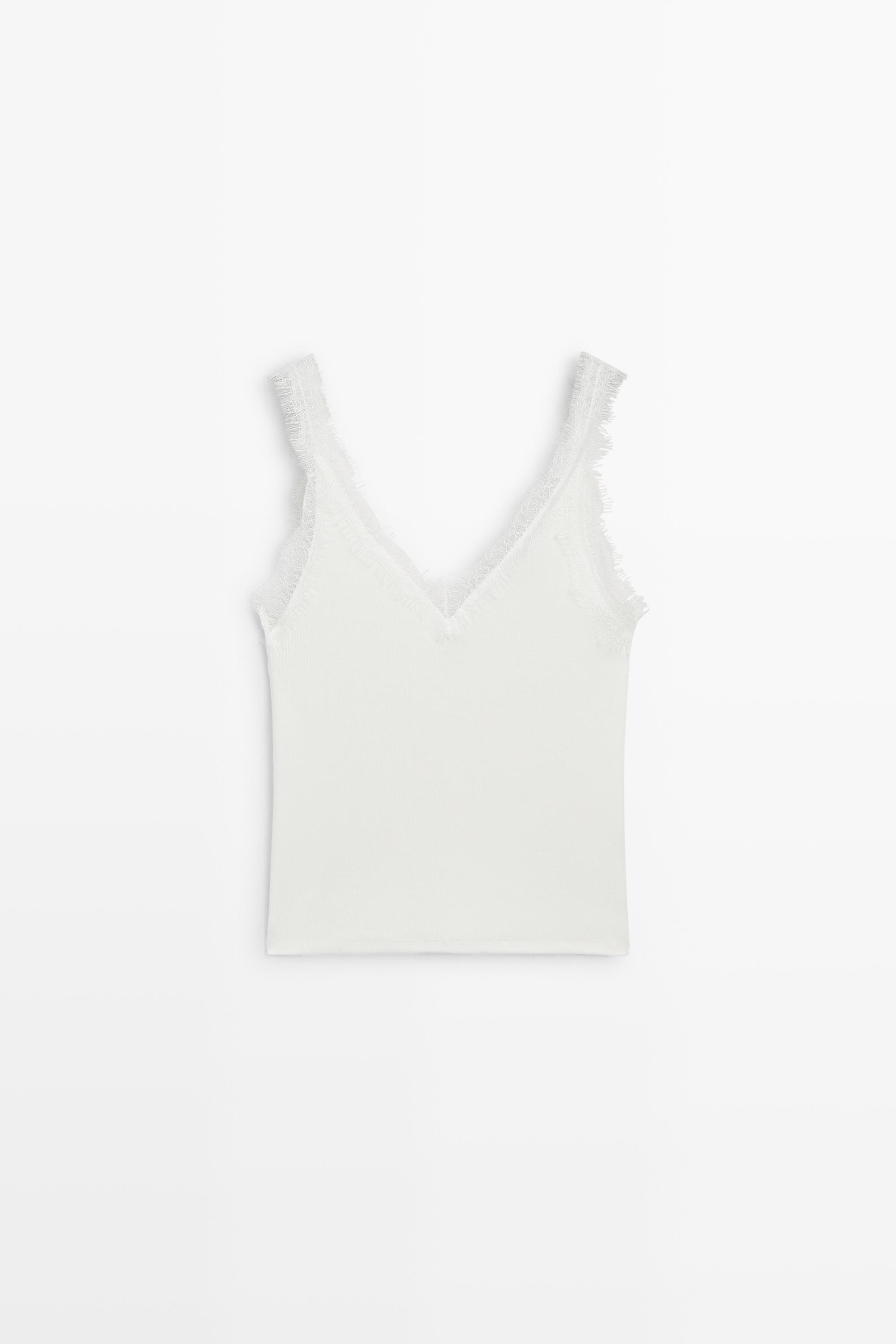 Strappy lace-trim top — Off white