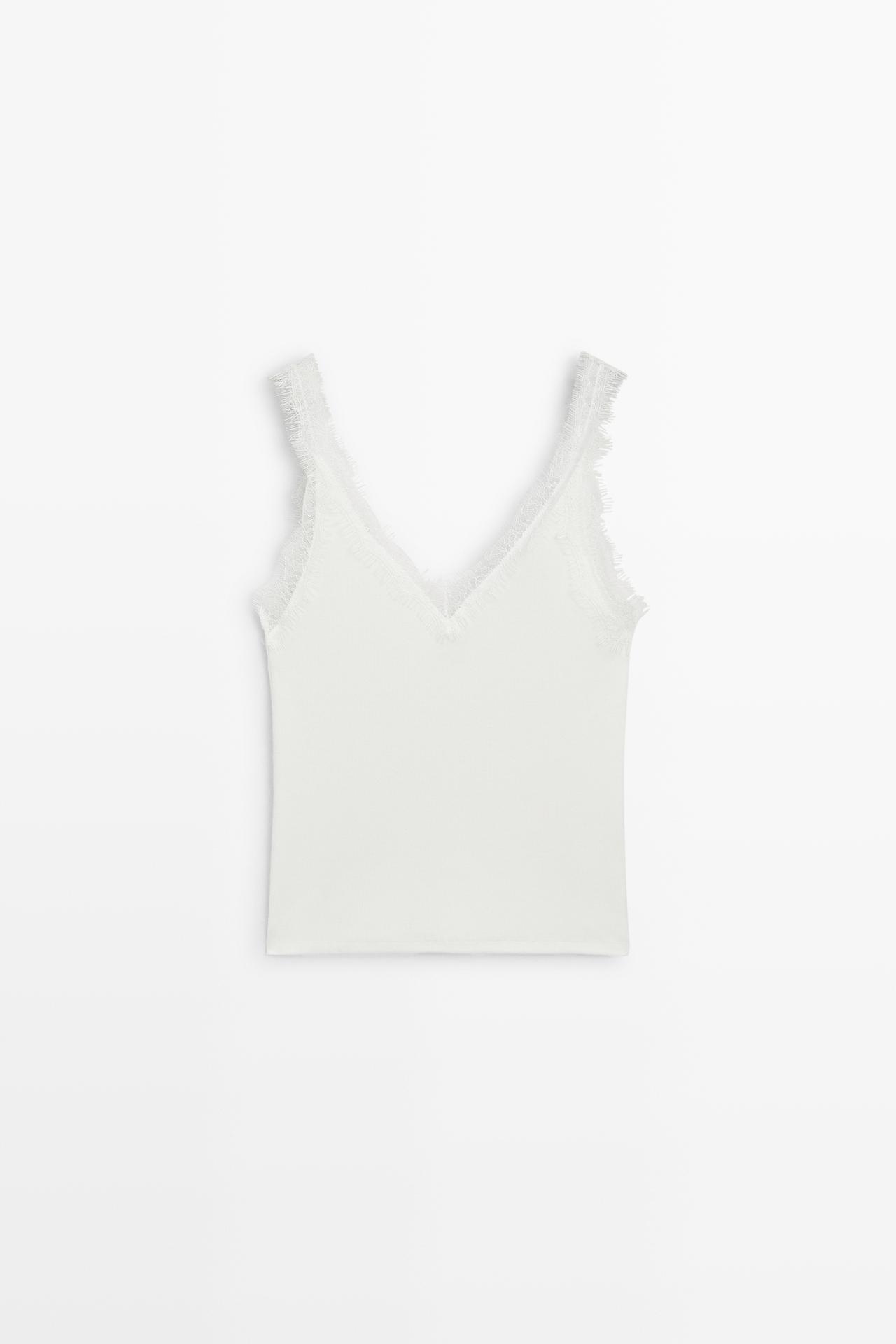 Strappy lace-trim top — Off white
