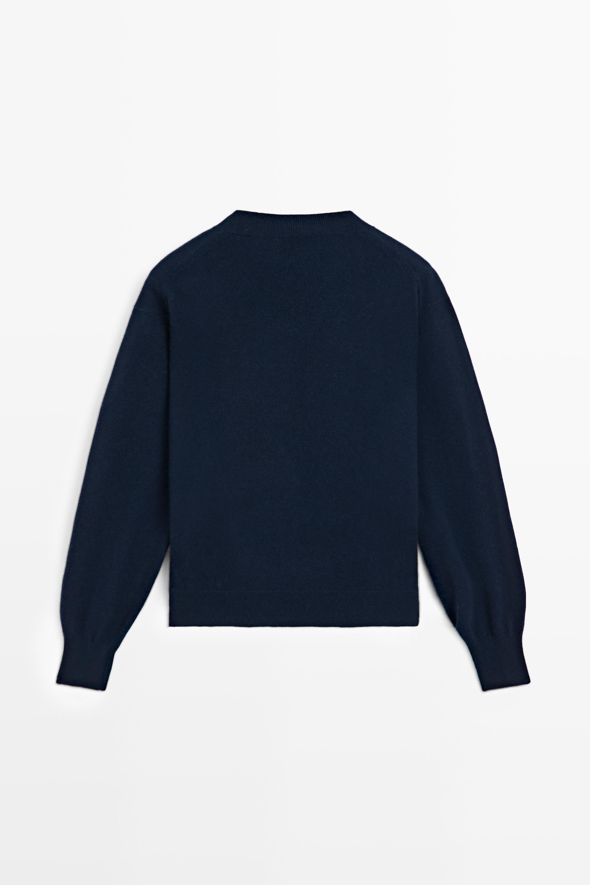 100% cashmere long sleeve sweater — NAVY BLUE