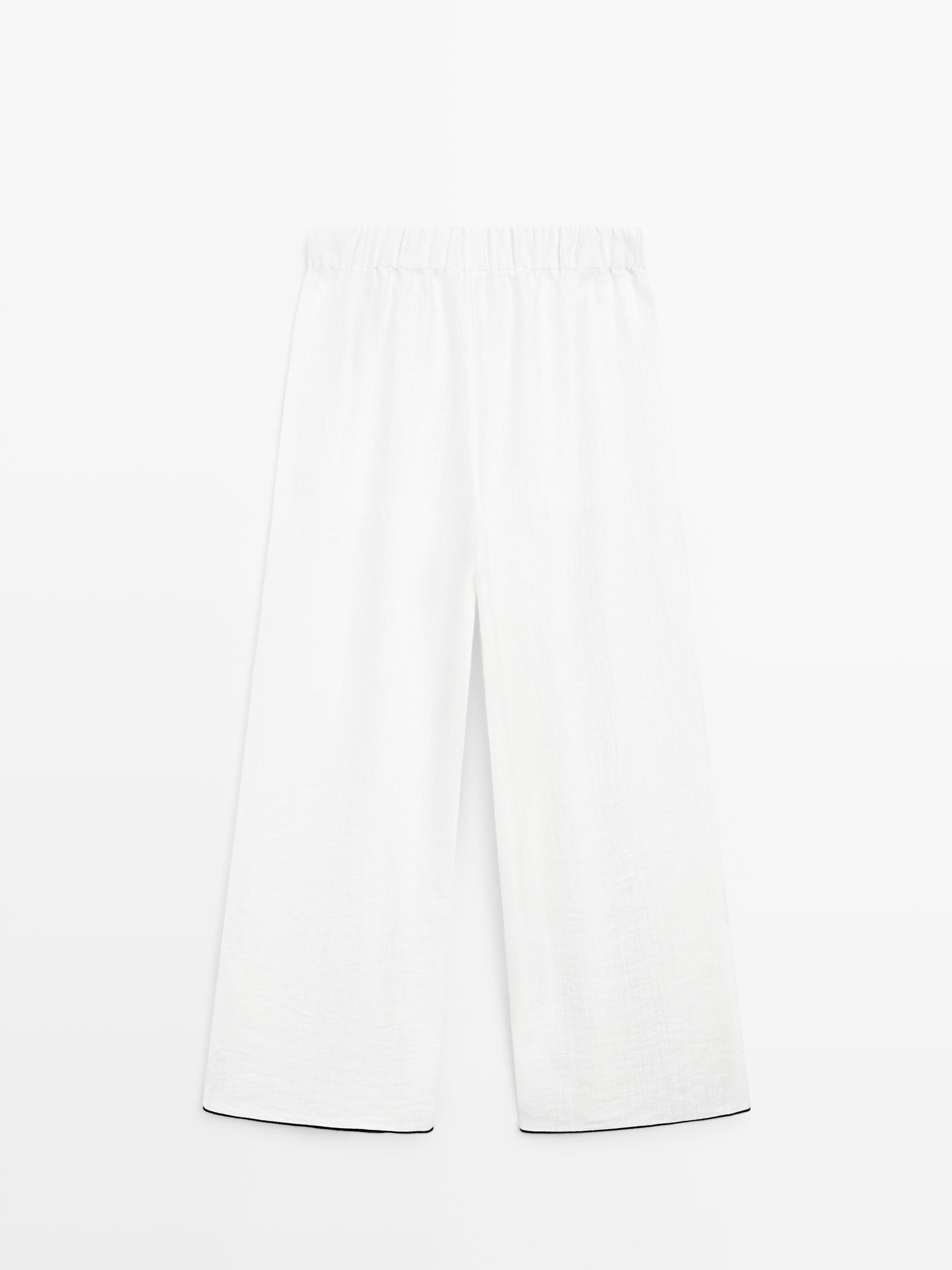 Flowing trousers with piping detail — WHITE