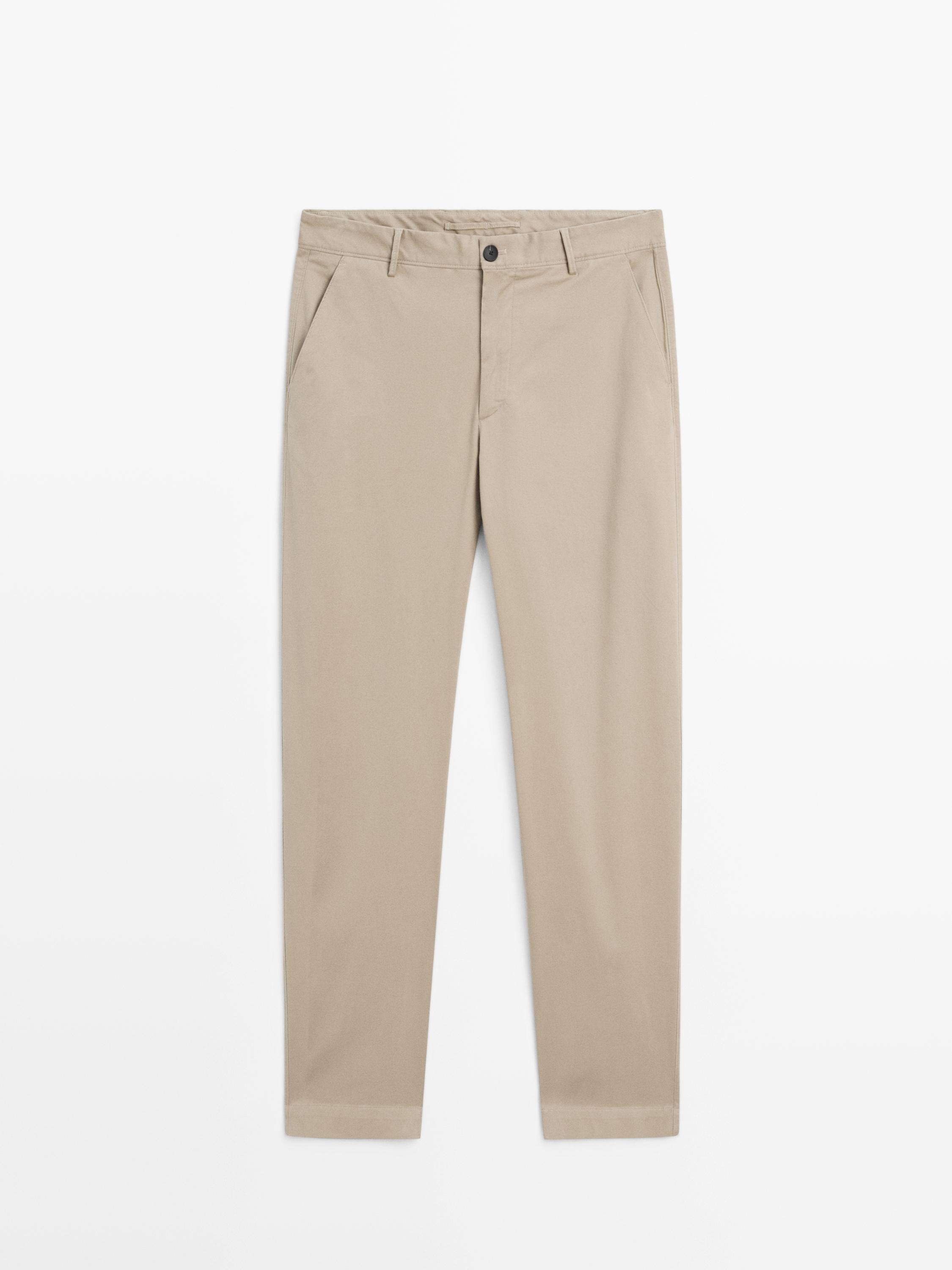 Cotton blend wide-leg trousers