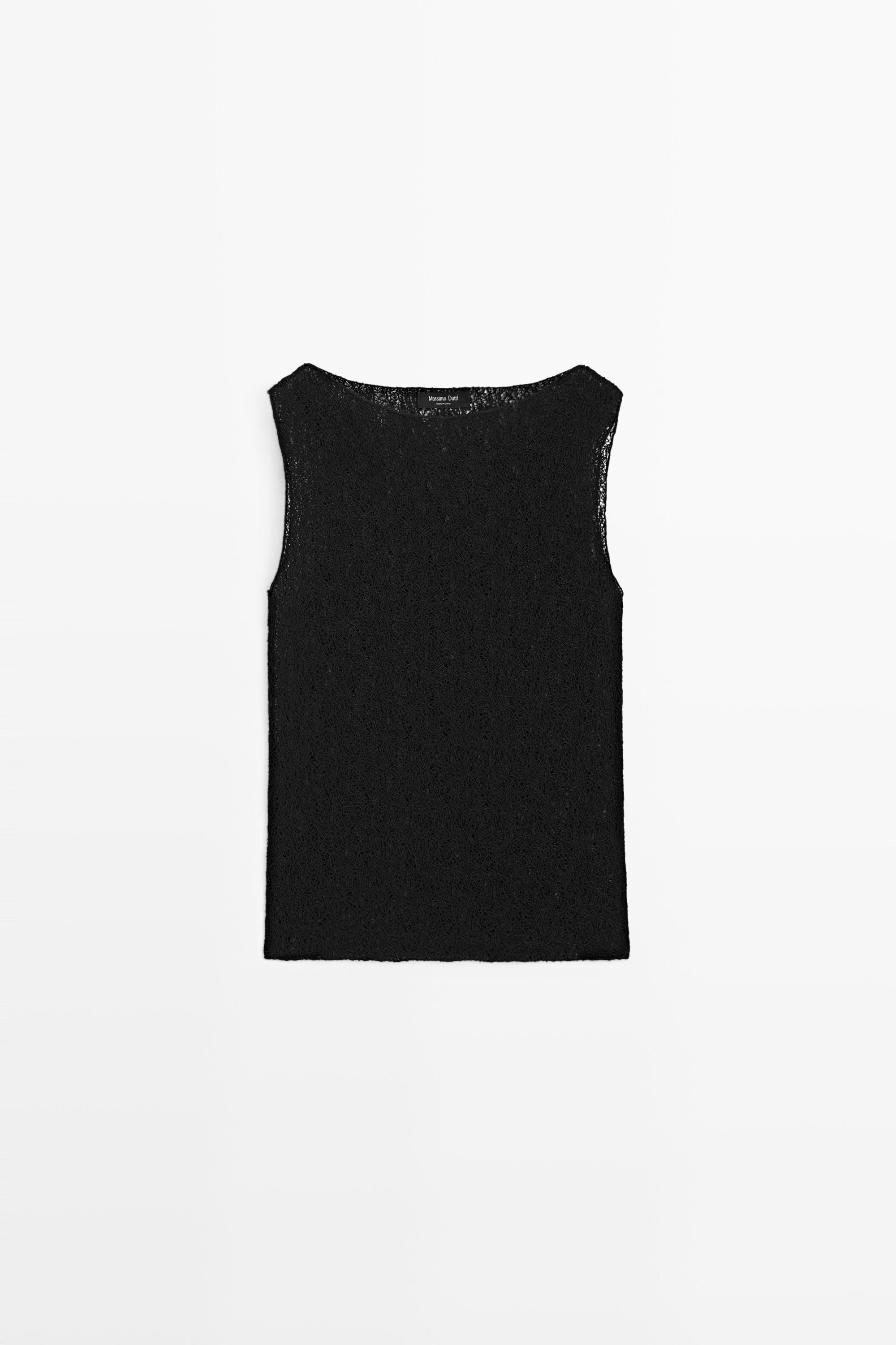 Sleeveless open-knit top — BLACK