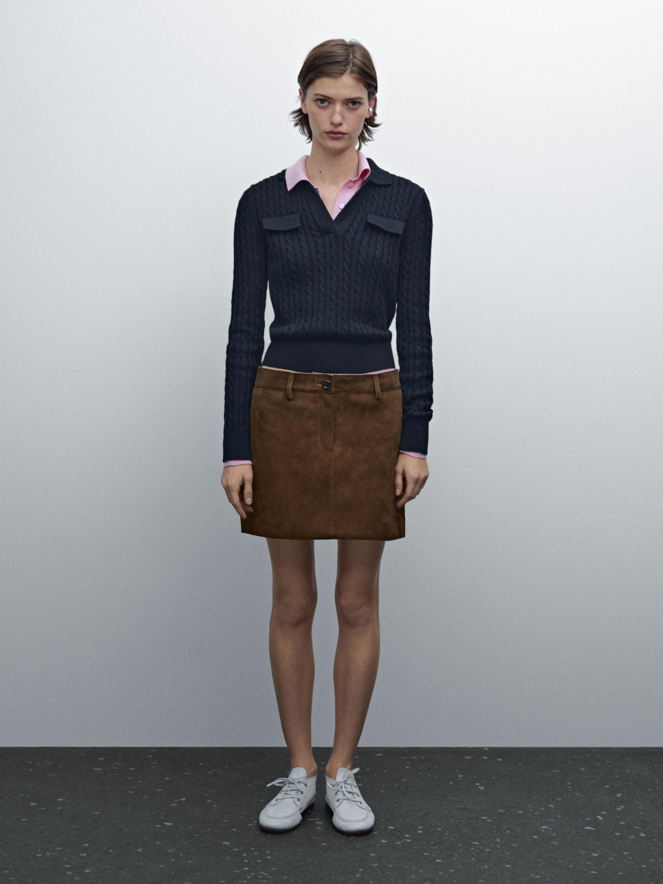 Rok mini kulit suede · Cokelat · Skirts | Massimo Dutti