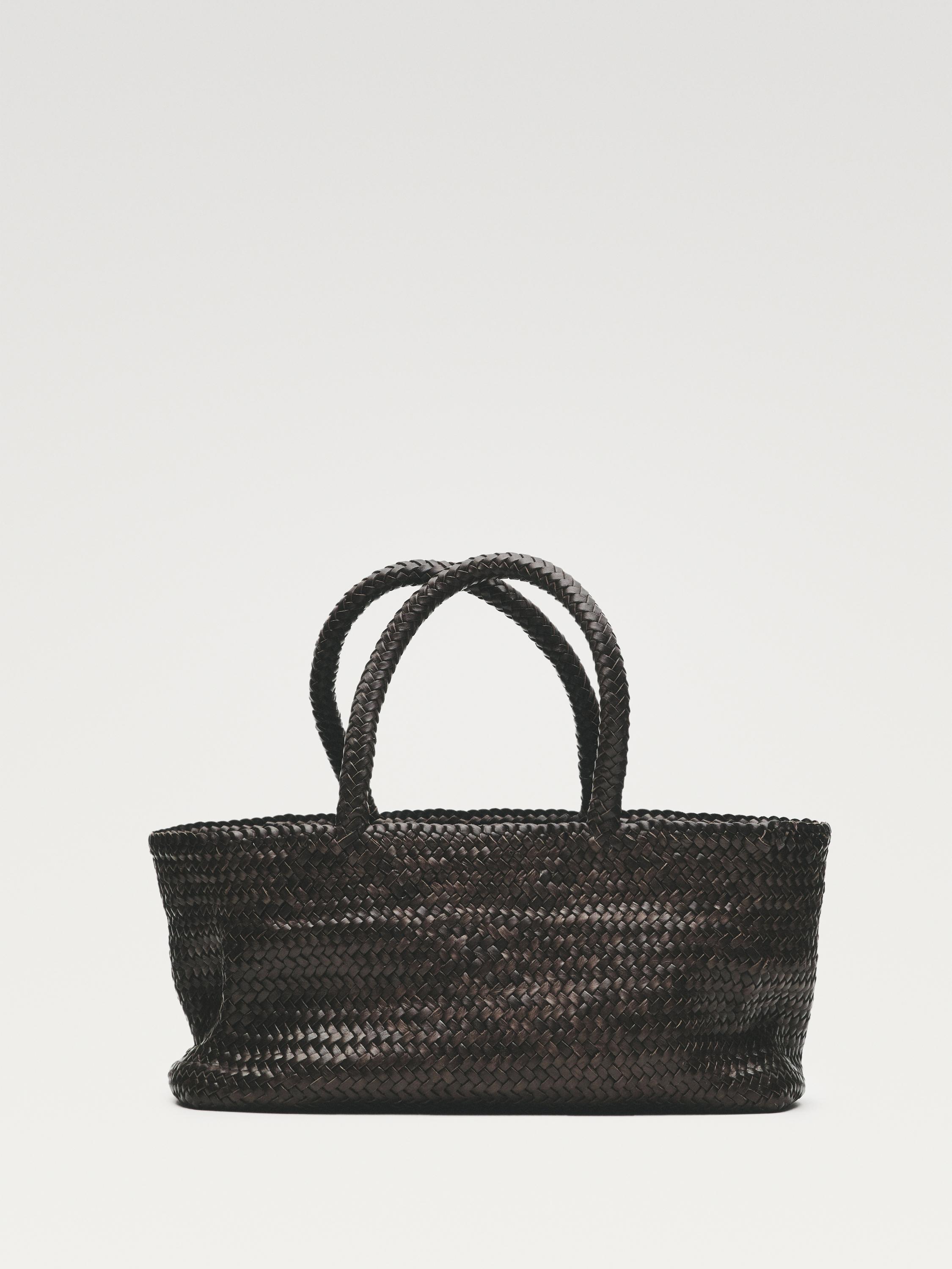 Medium braided nappa leather tote bag — BROWN