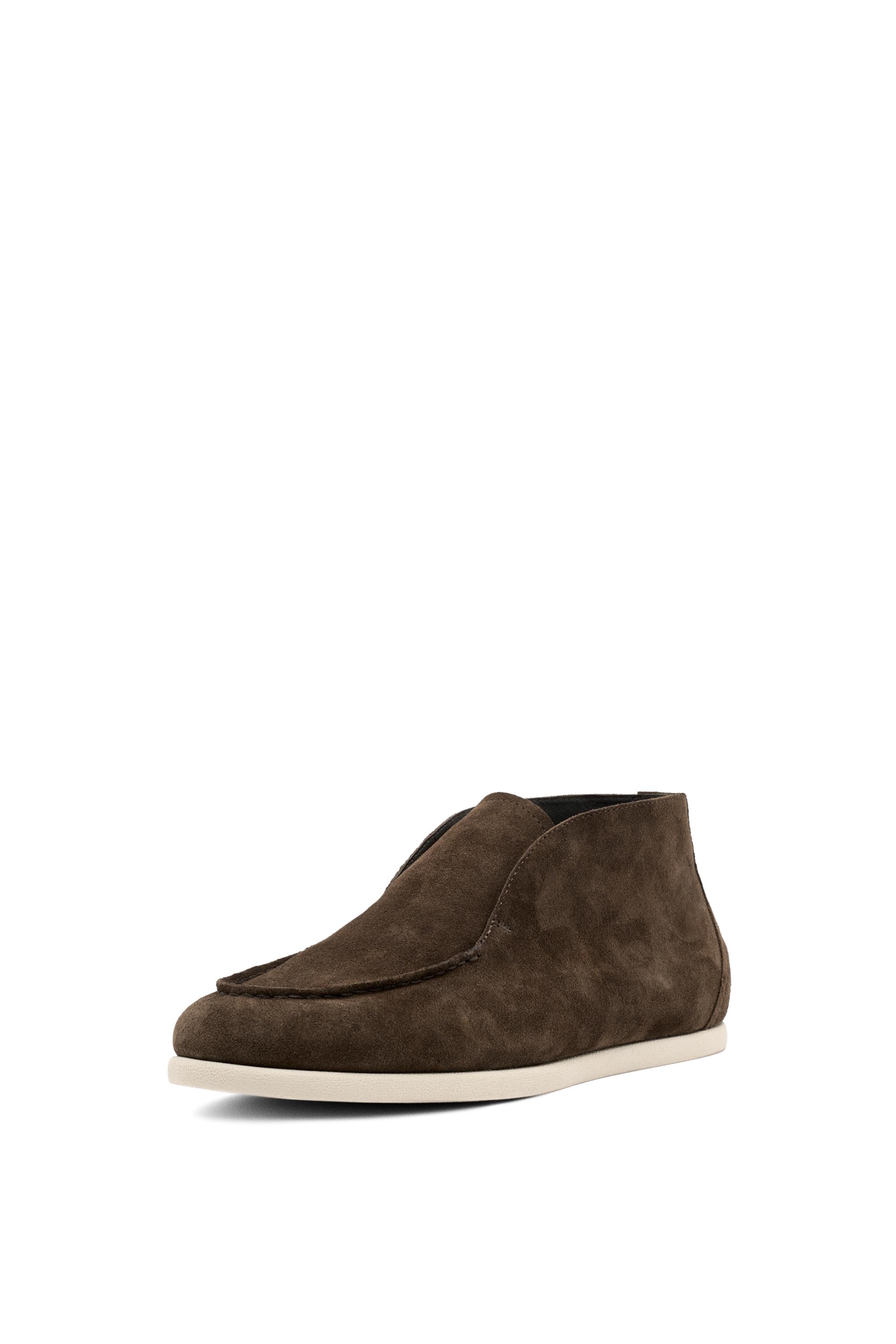Split suede leather ankle loafer — BROWN