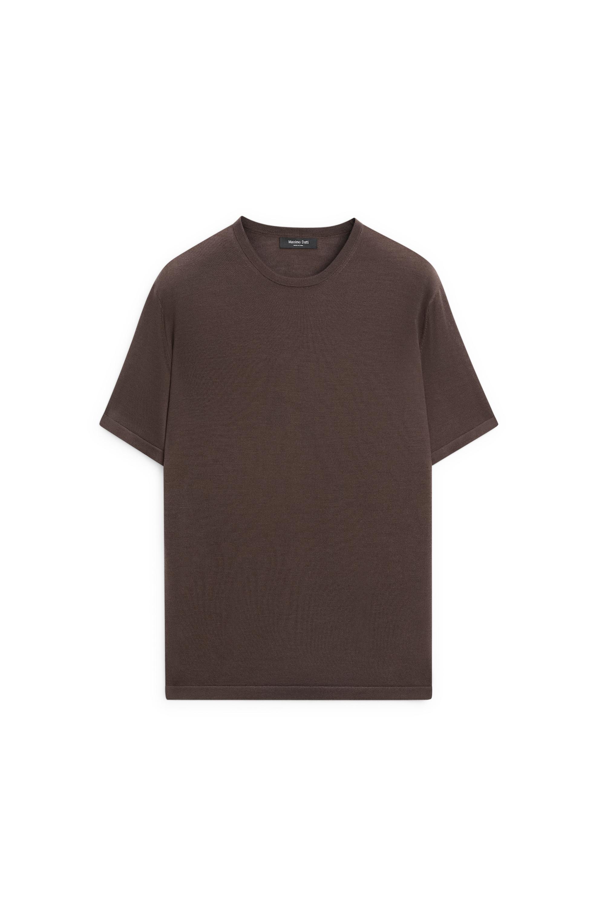 Wool-blend short-sleeve knit sweater — MOLE BROWN