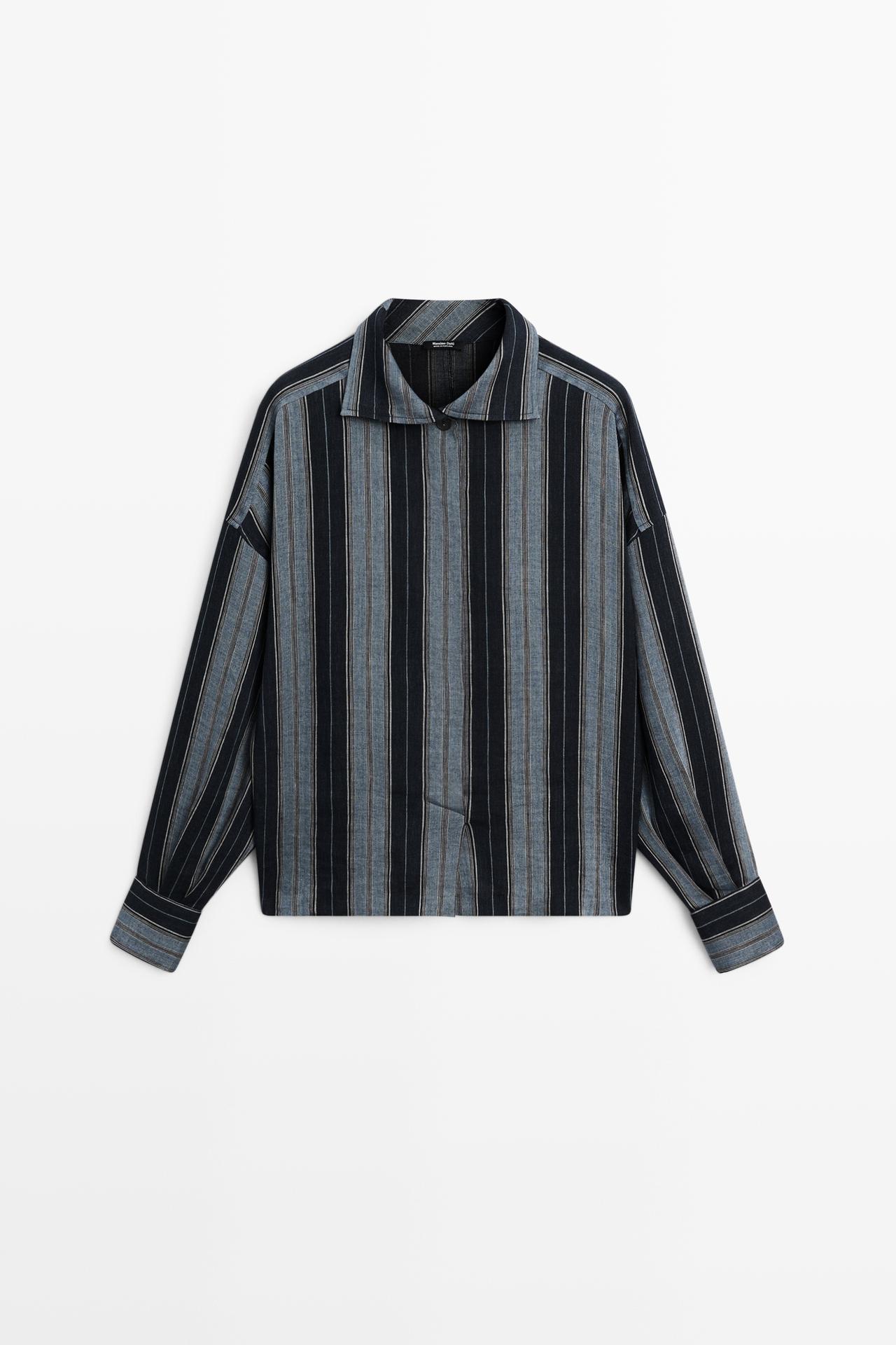 Striped flowing cotton linen shirt — BLUE