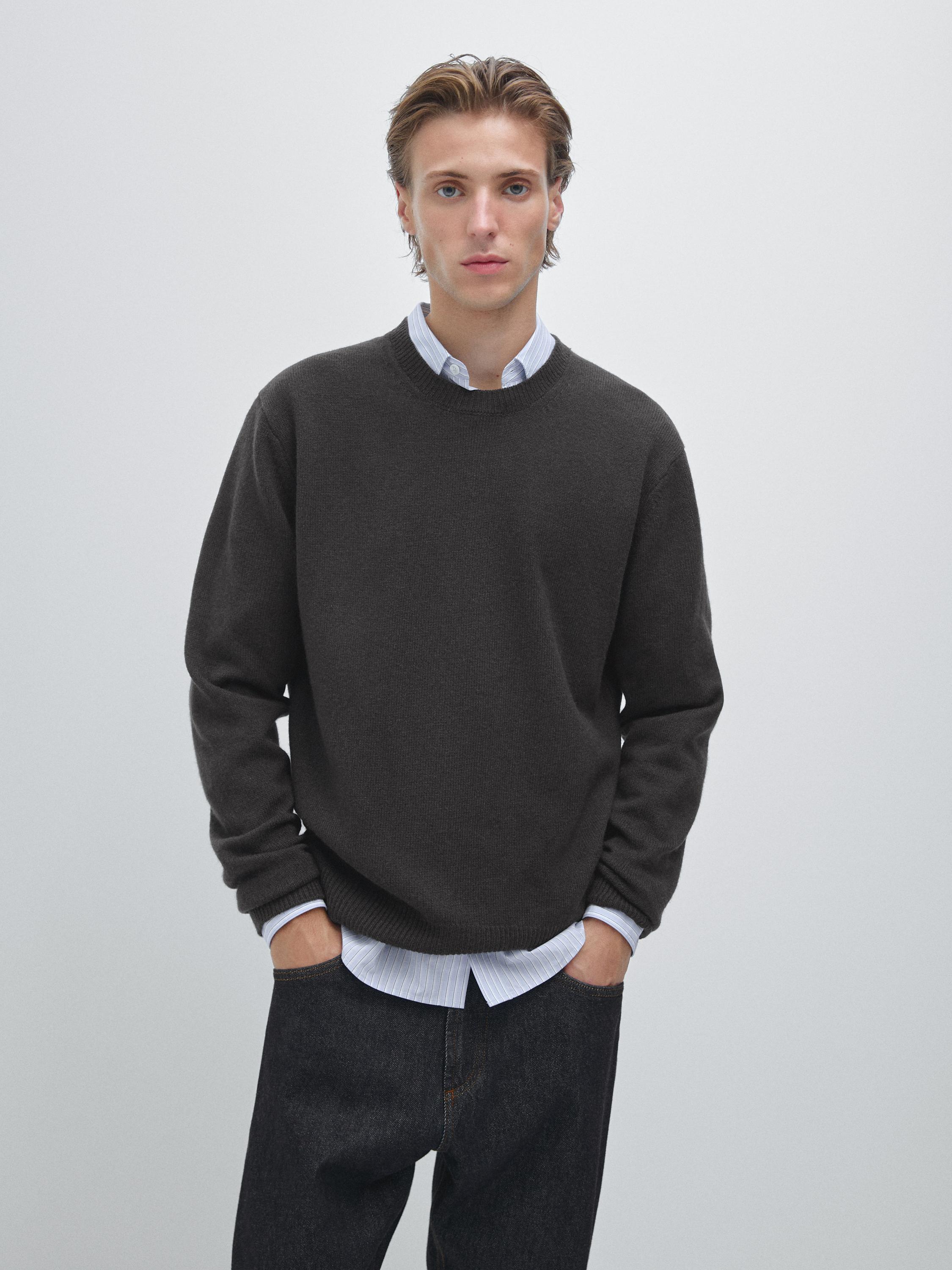 Wool blend crew neck knit sweater