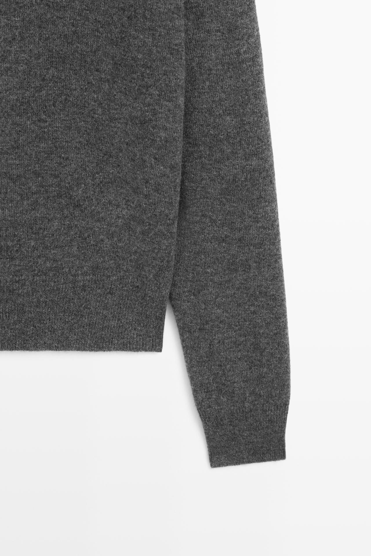 Wool blend knit V-neck sweater — MEDIUM GREY