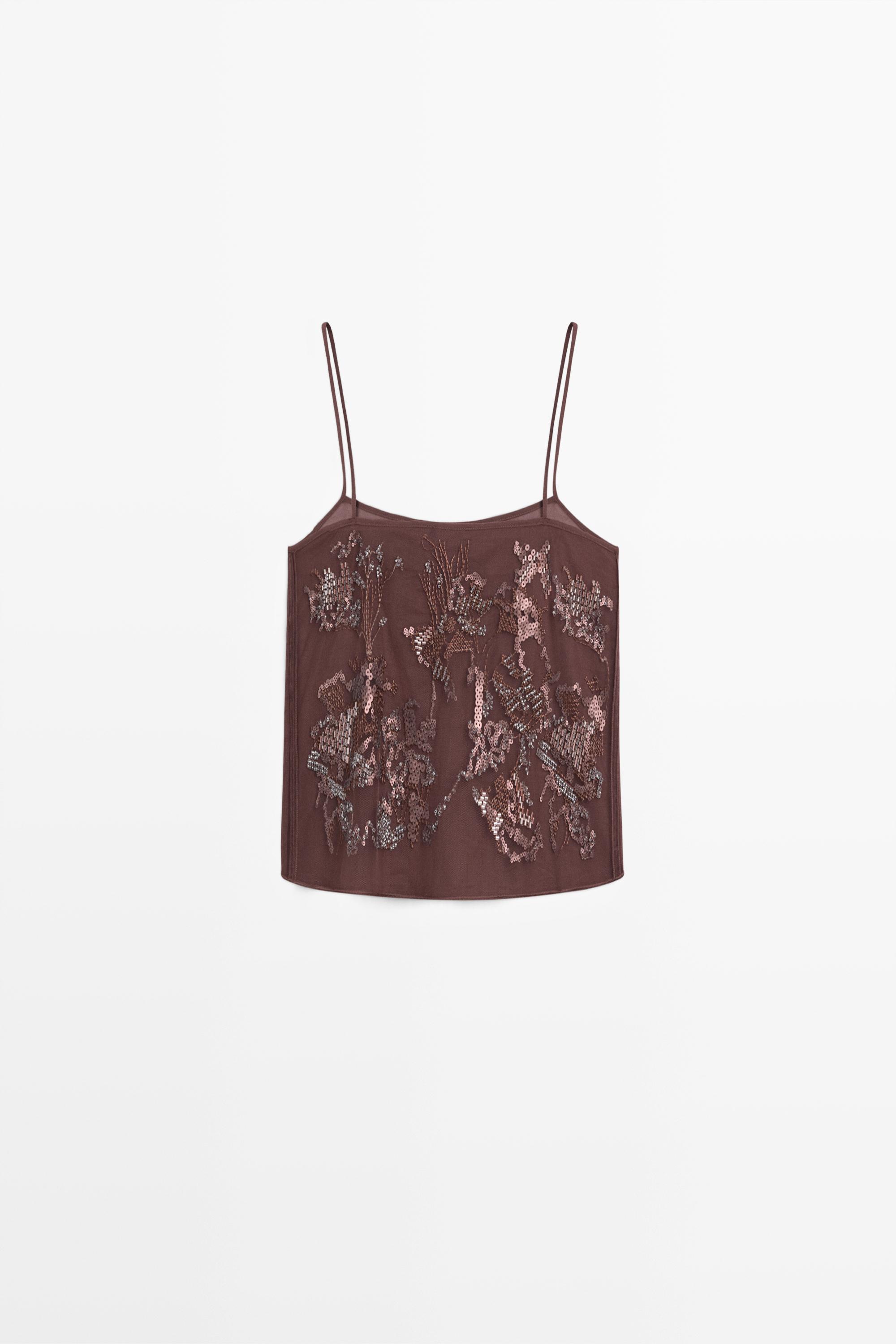 Flowing strappy top with embroidered detail