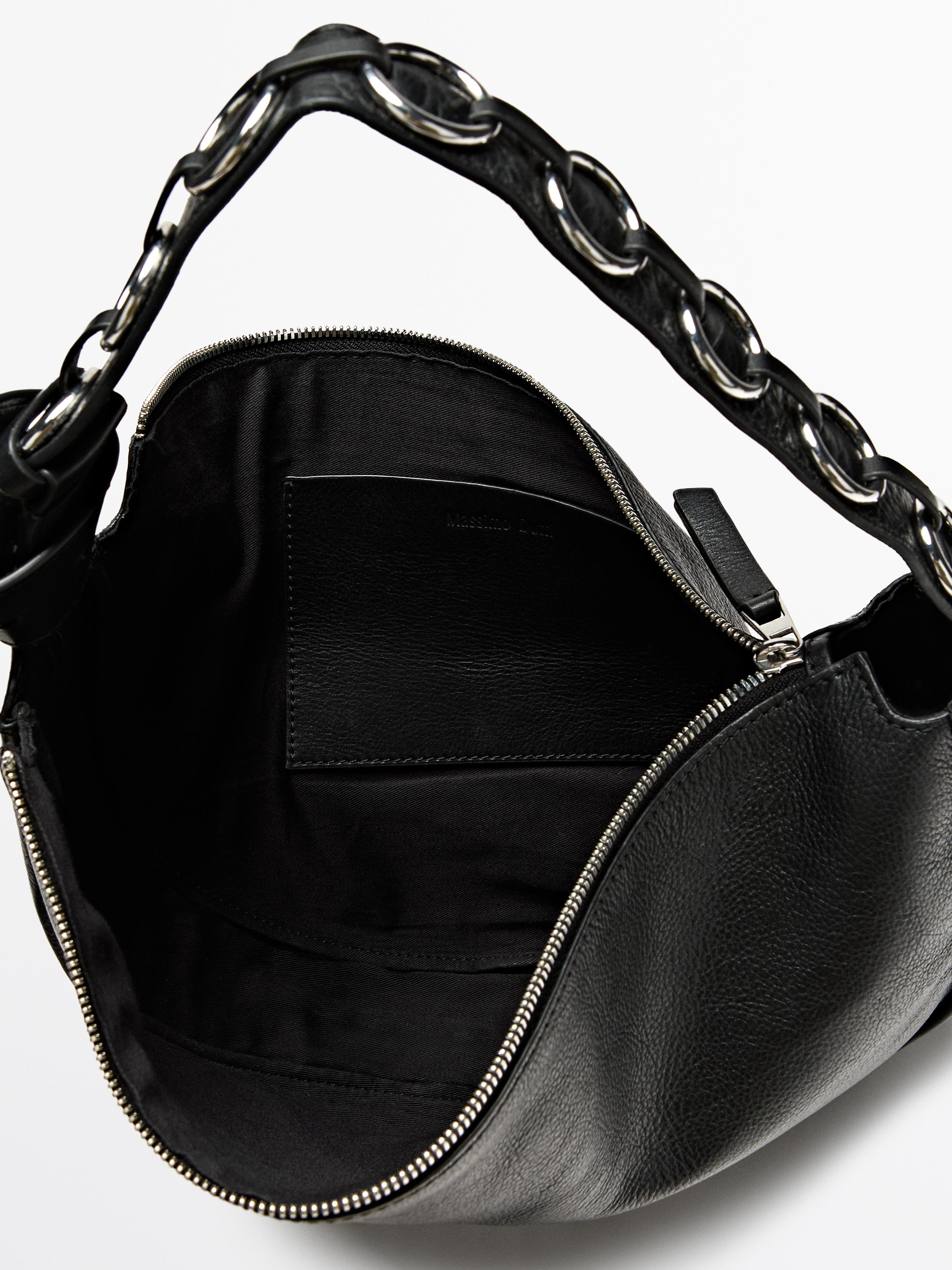 Nappa leather bag with eyelets — BLACK