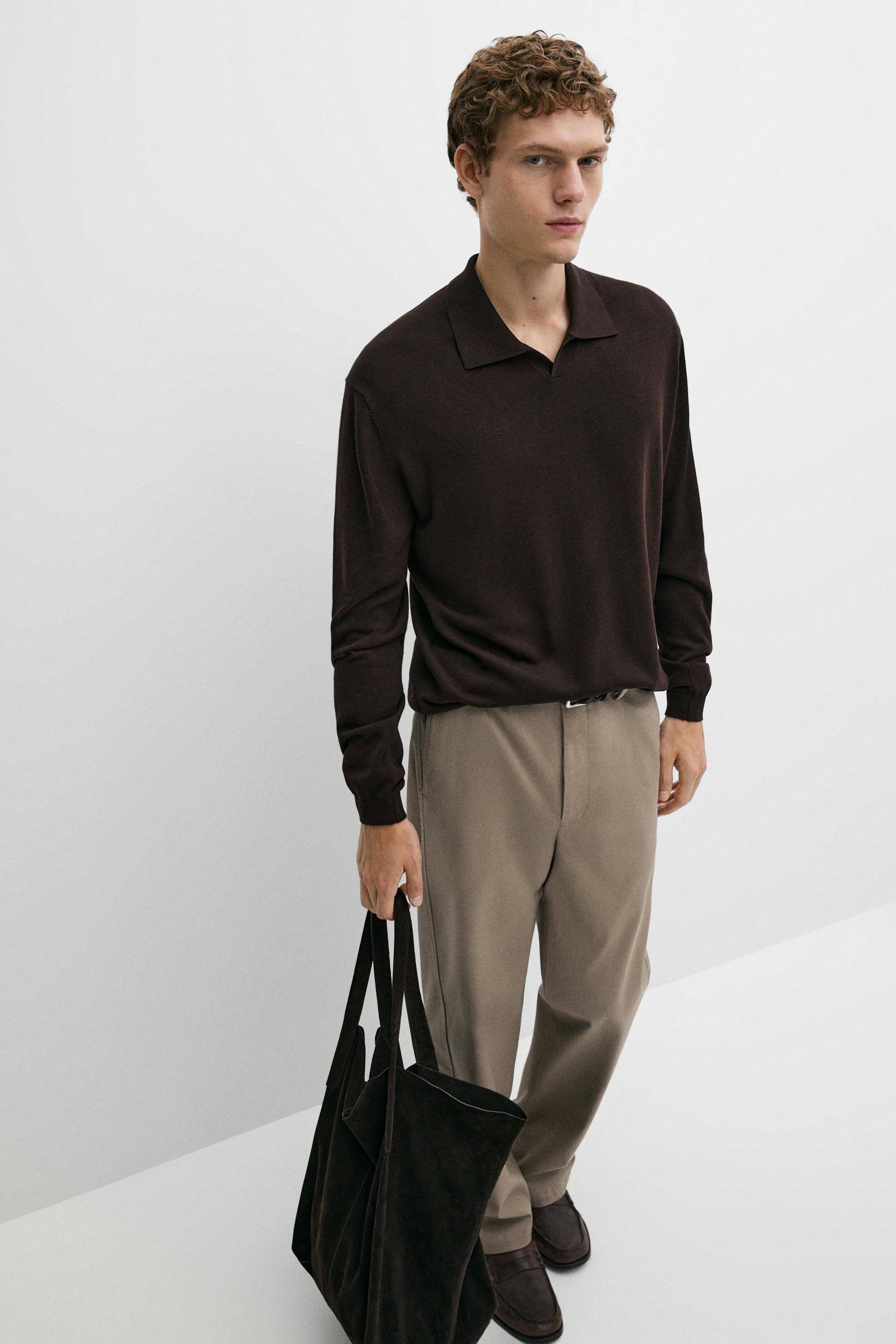 Polo collar knit sweater — BROWN