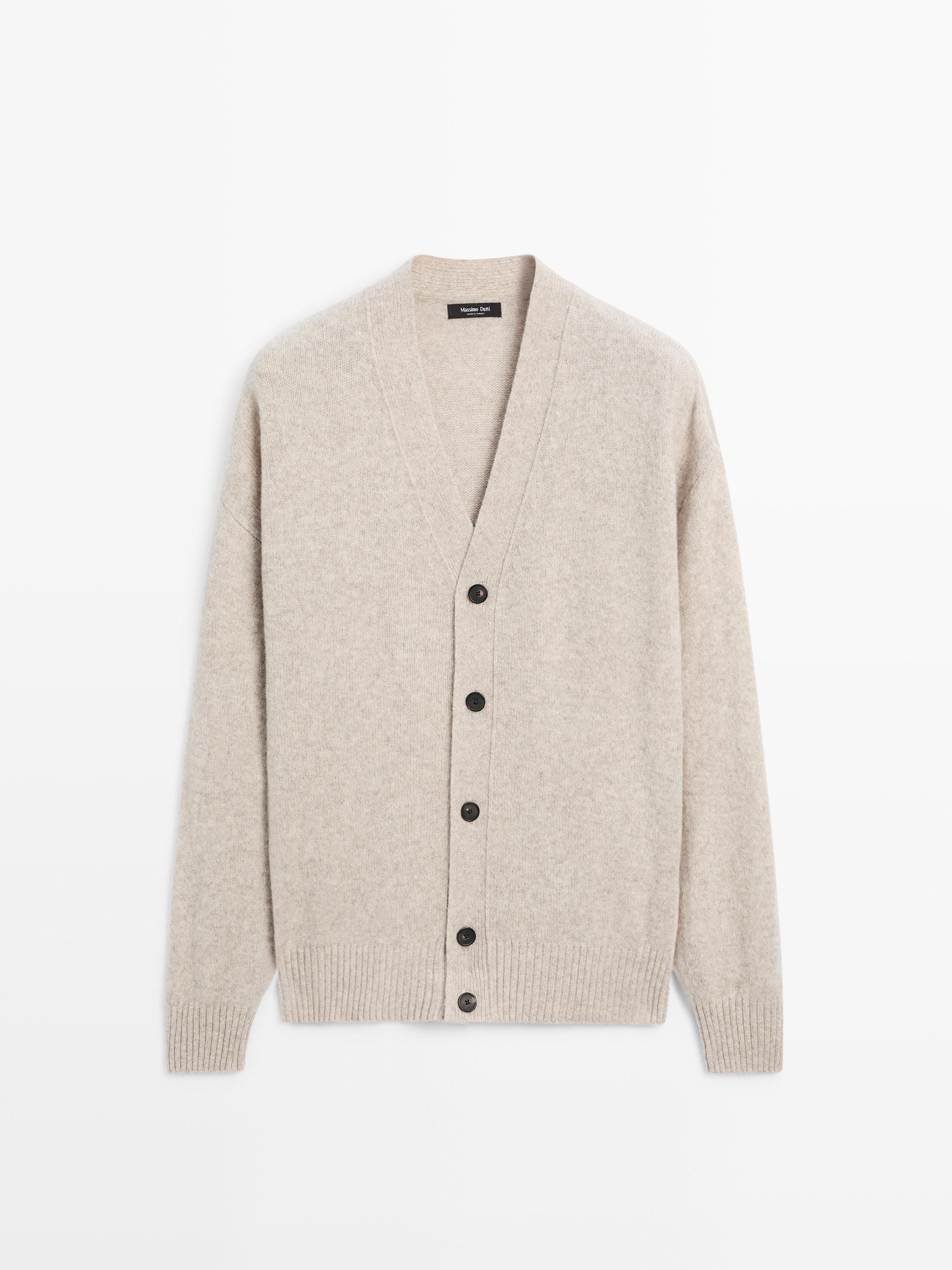 羊毛混紡V領針織開襟衫