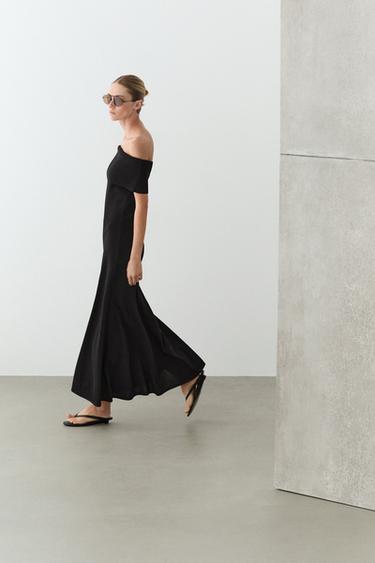 Knit midi dress with exposed shoulders — BLACK 5