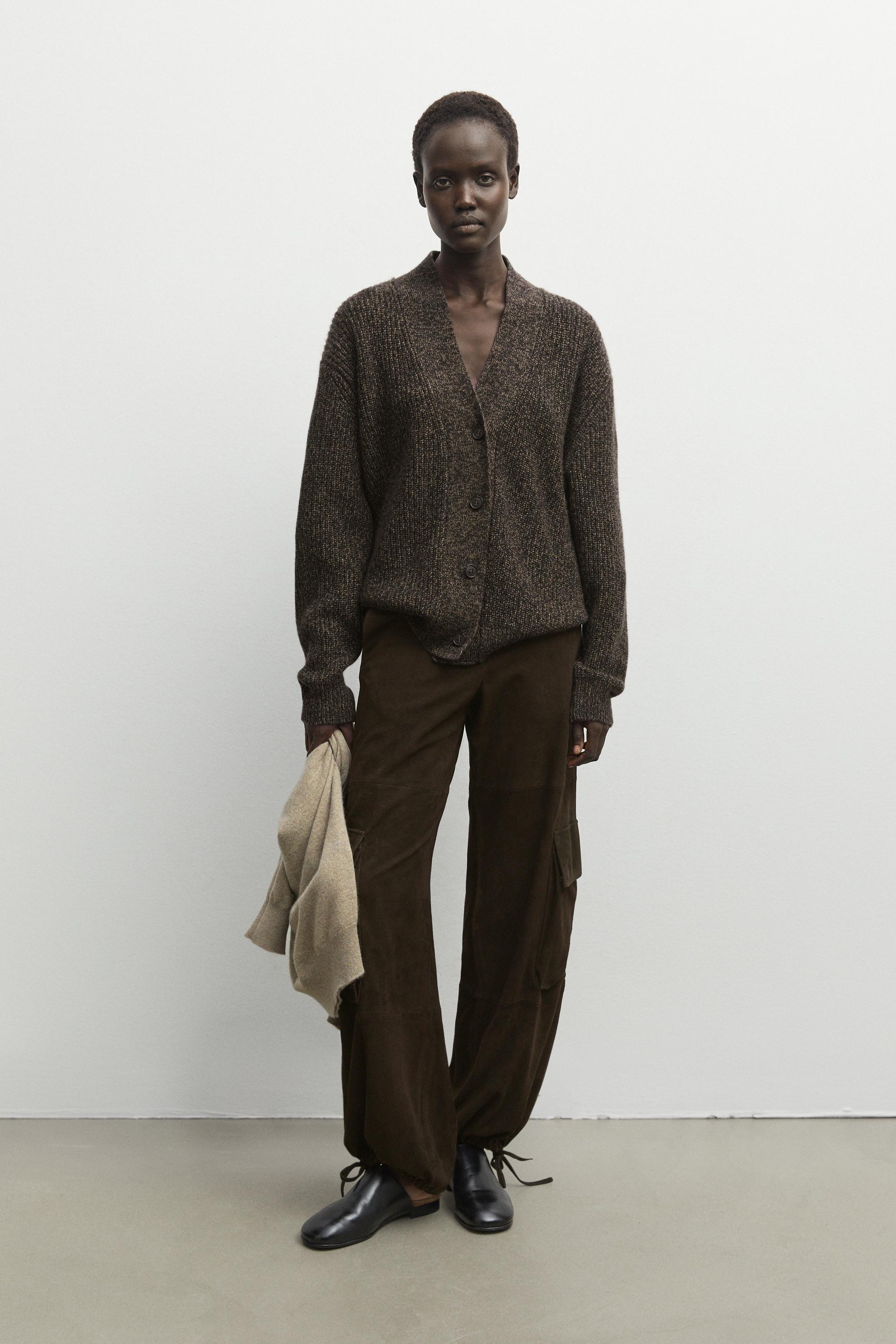100% cashmere V-neck knit cardigan - MOLE BROWN