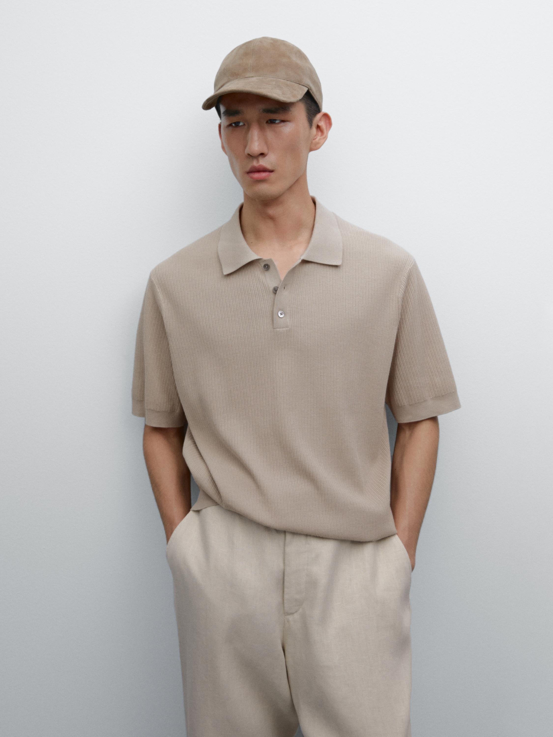100% cotton rib knit polo shirt