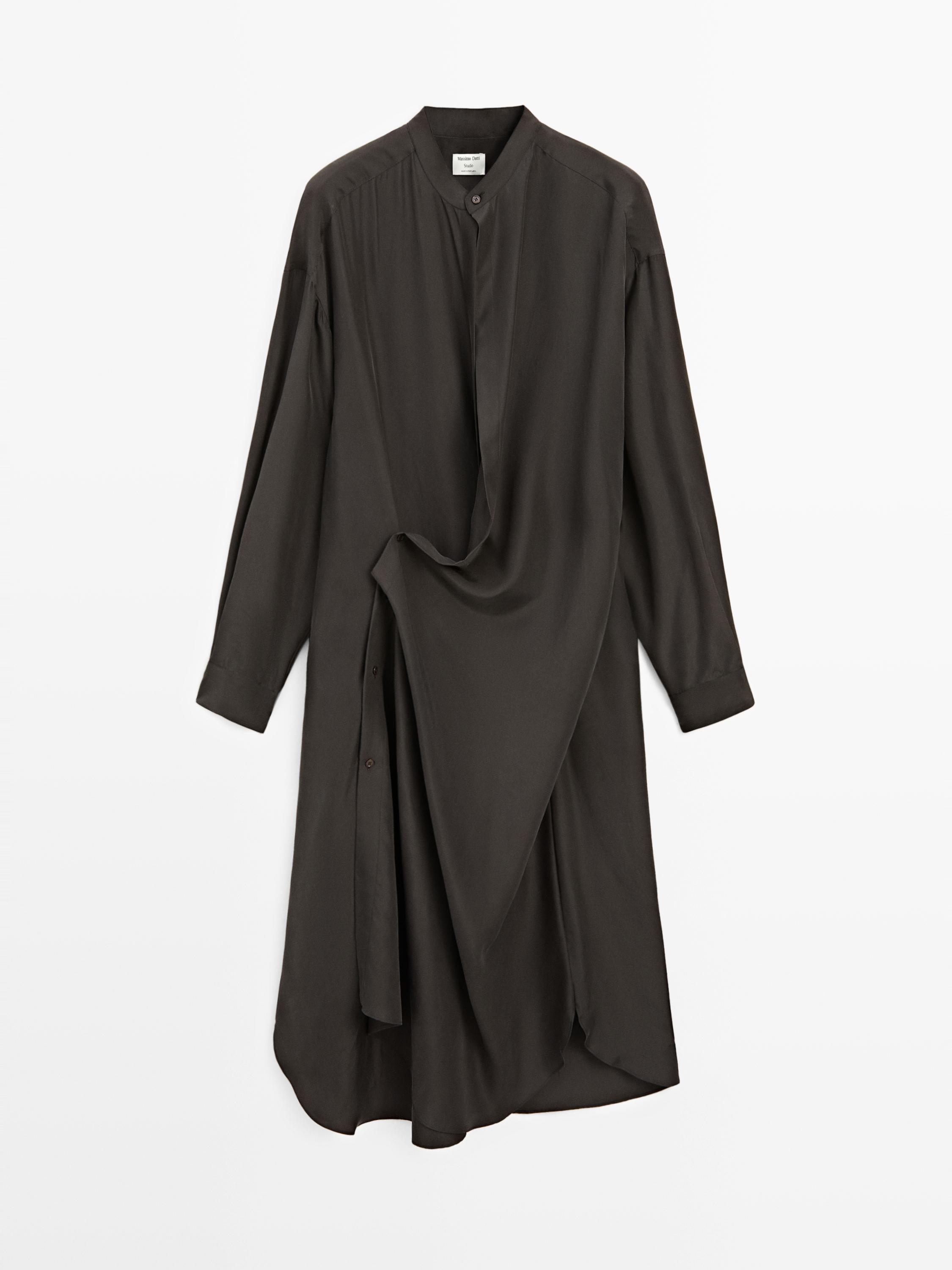 100% silk midi dress with fastening detail - STUDIO