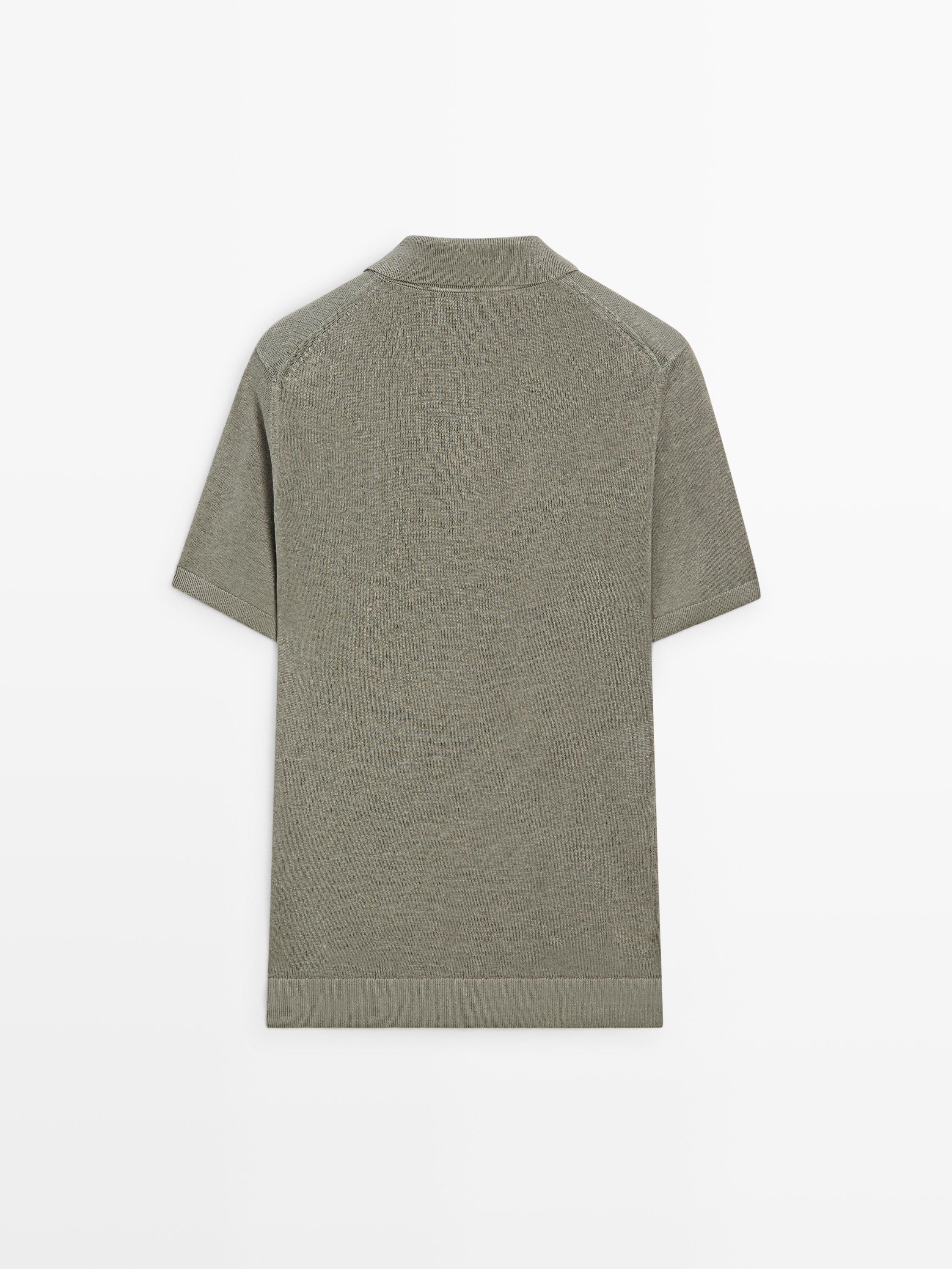 Linen knit polo sweater — MARINE GREEN