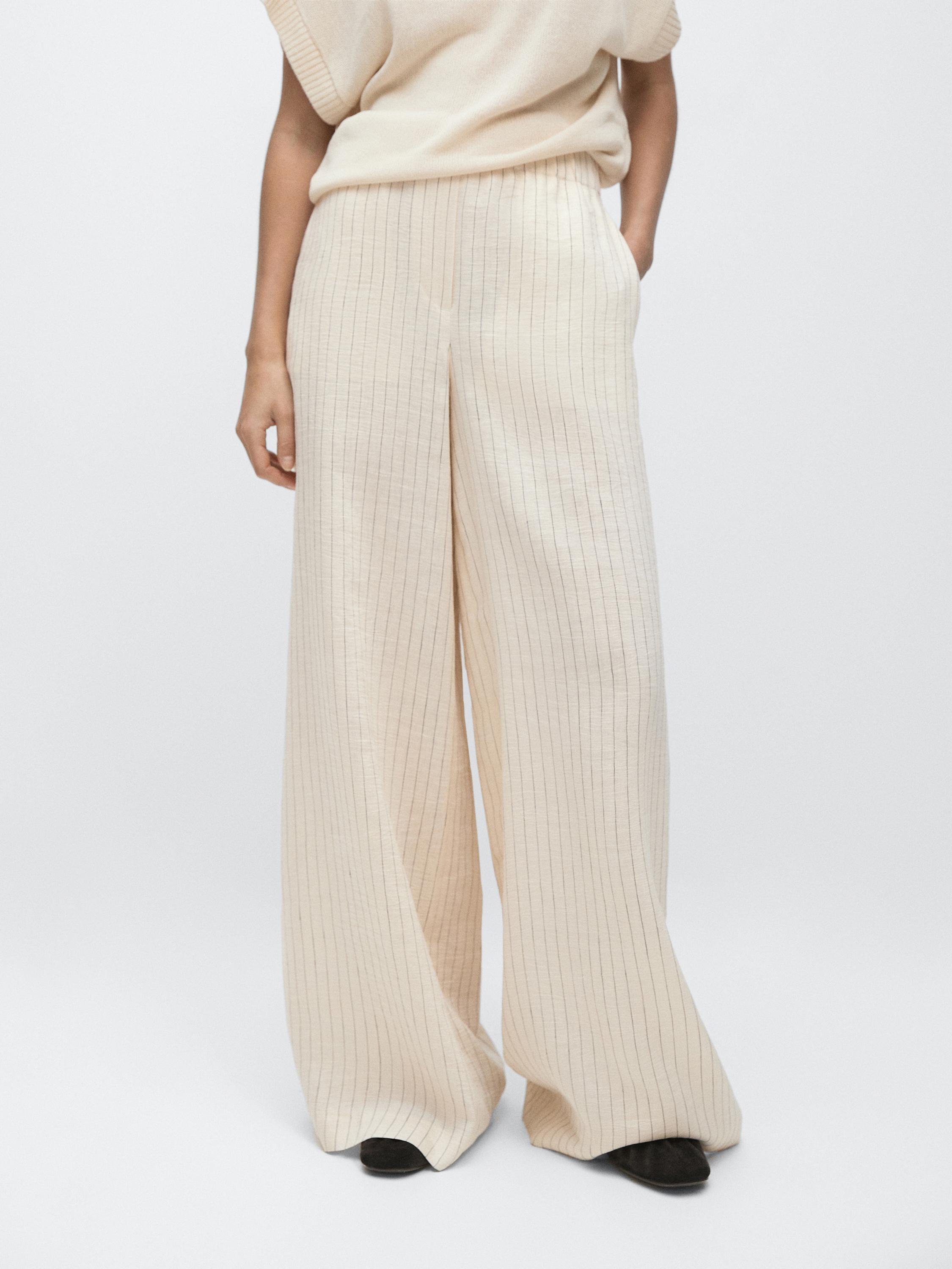 Linen blend pinstripe trousers