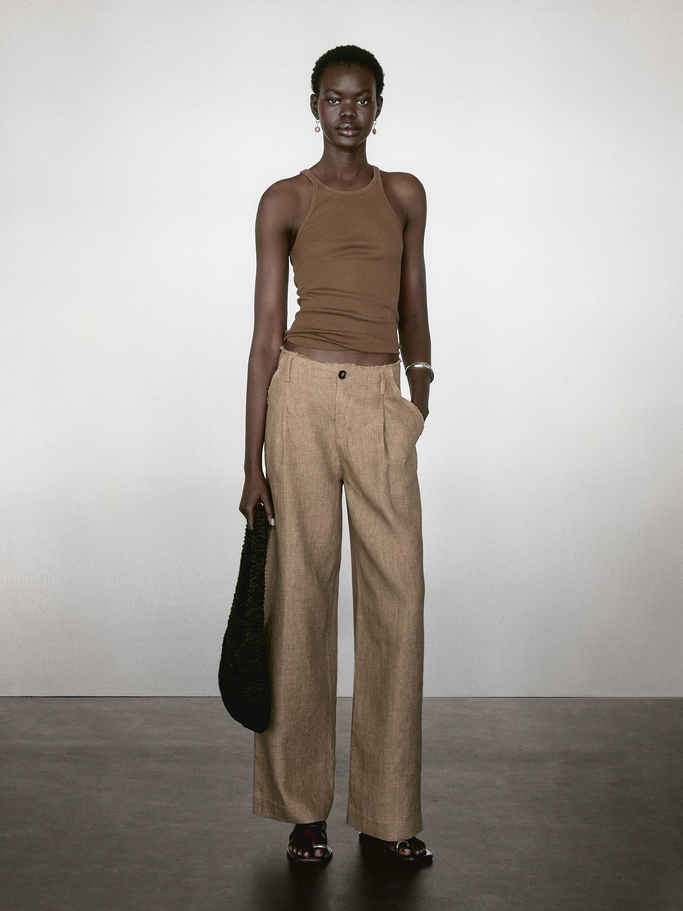 Flowing 100% linen trousers with darts