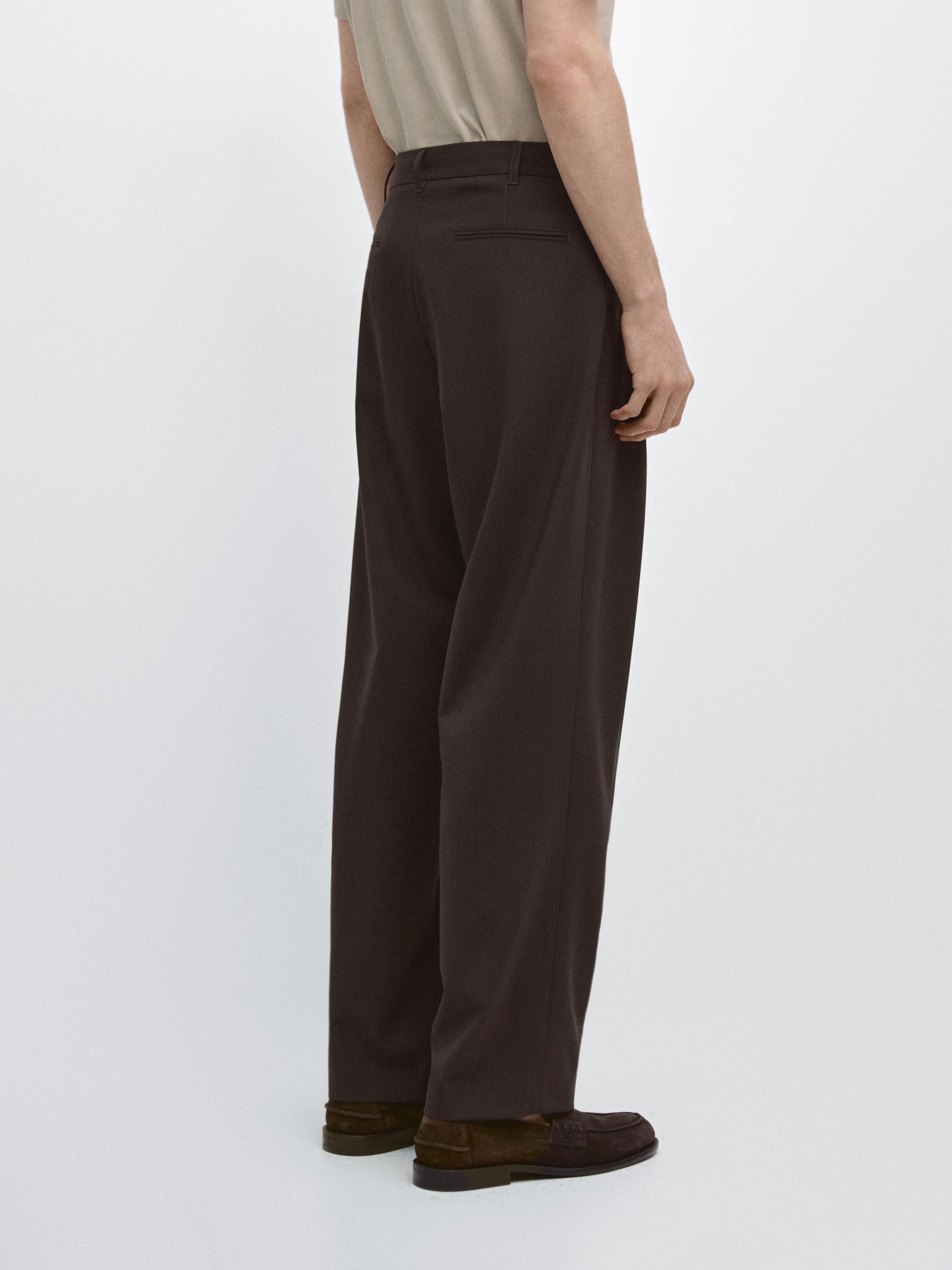 Relaxed fit wool blend trousers — BROWN