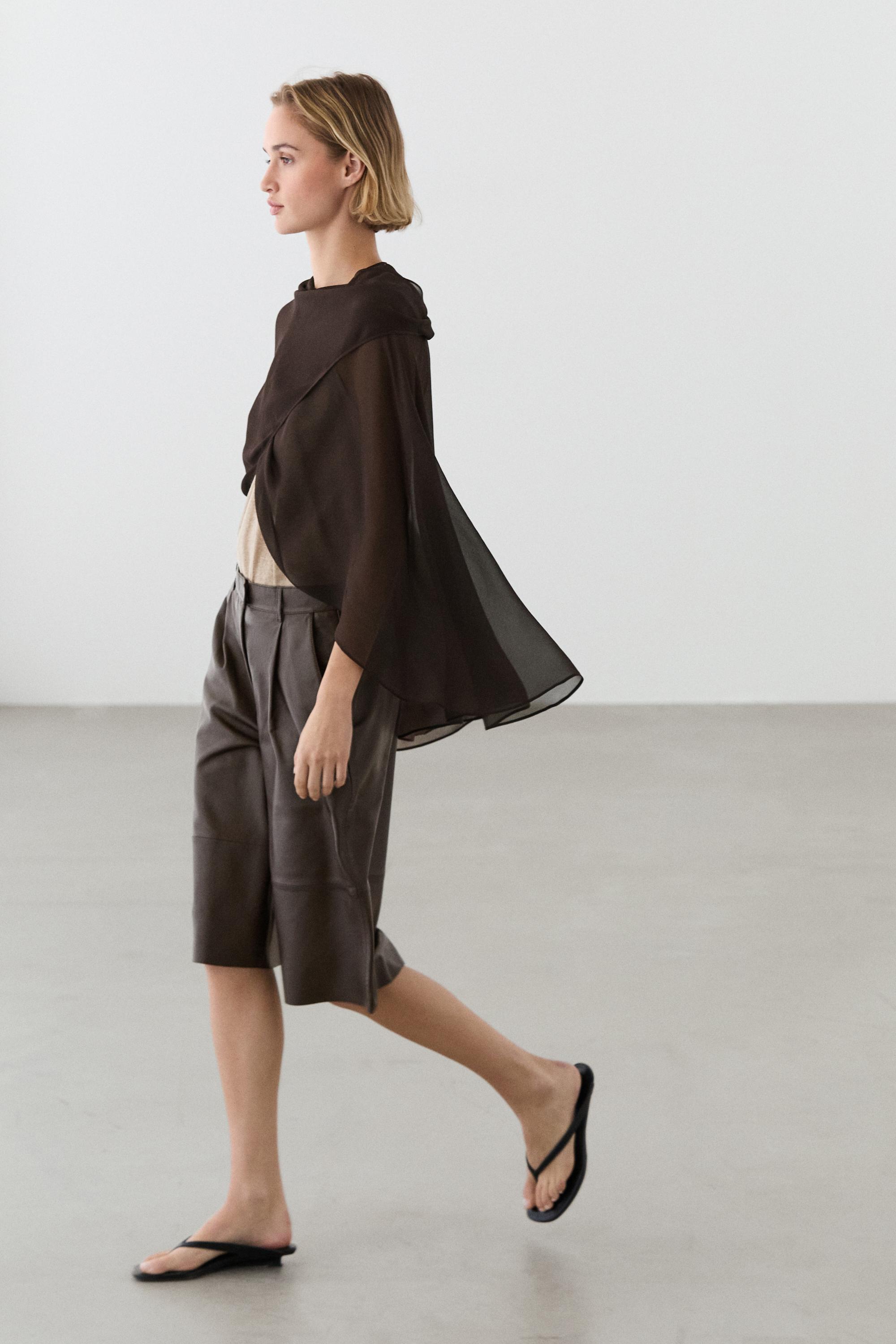 100% mulberry silk crossover cape — BROWN