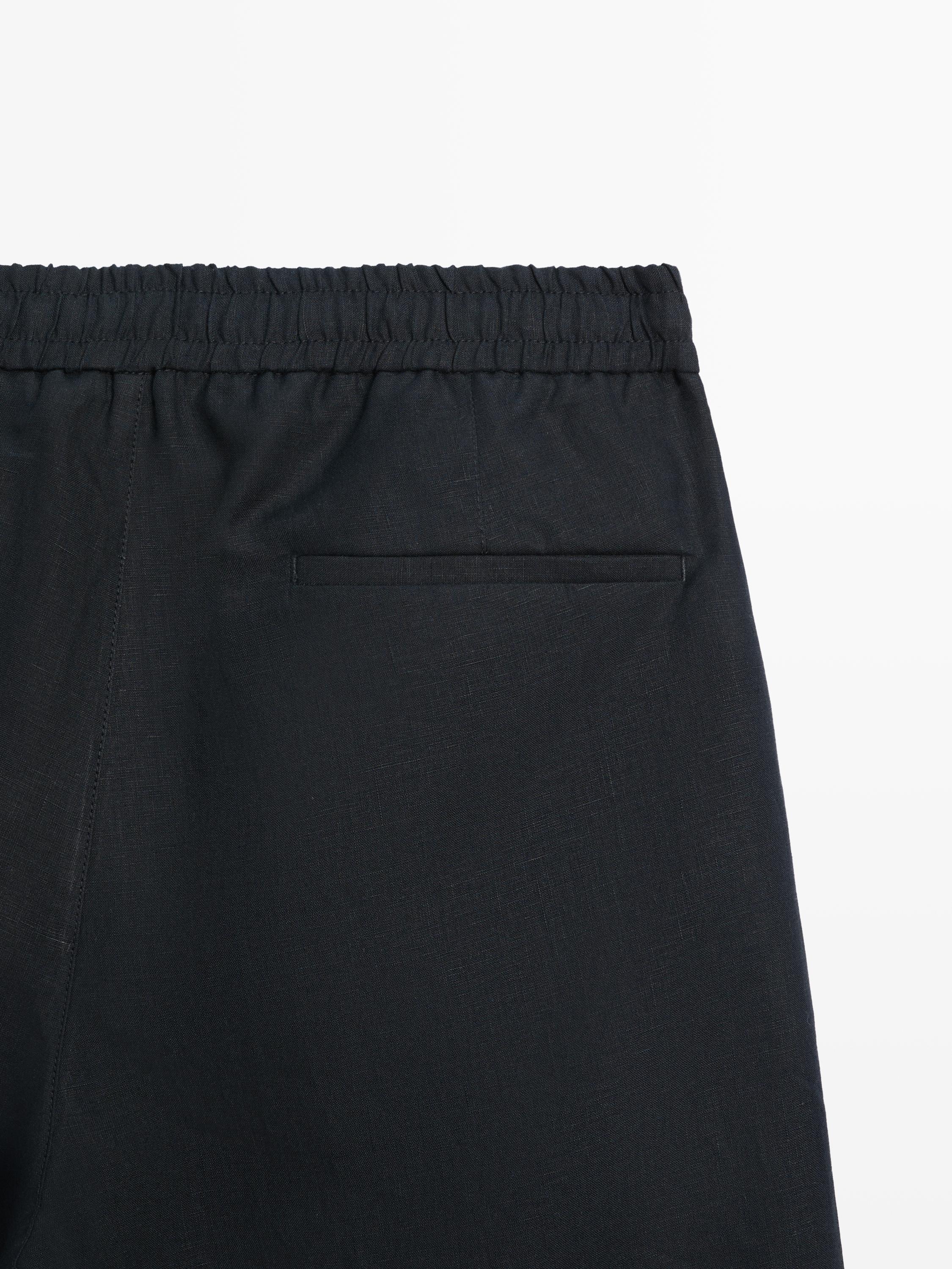 100% linen short Bermuda shorts — NAVY BLUE