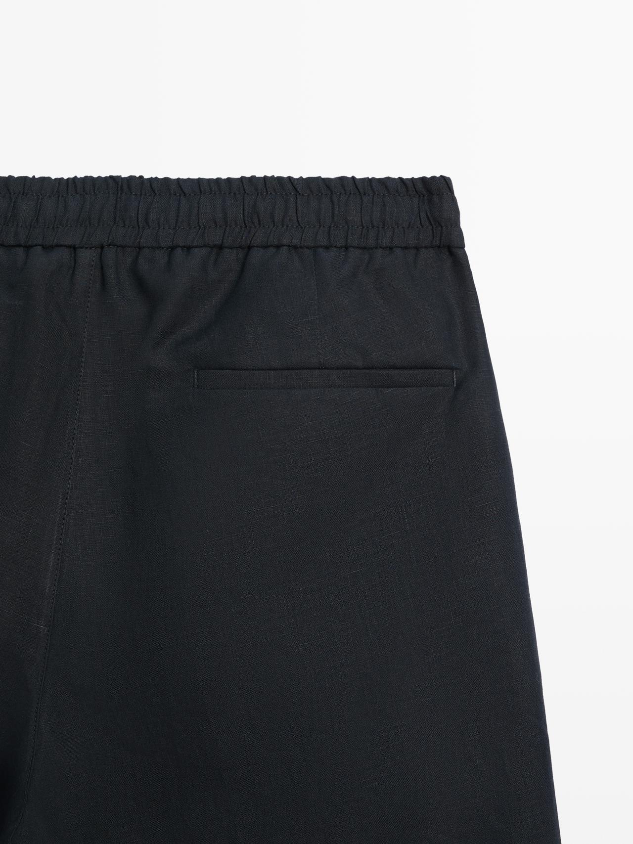 100% linen short Bermuda shorts — NAVY BLUE