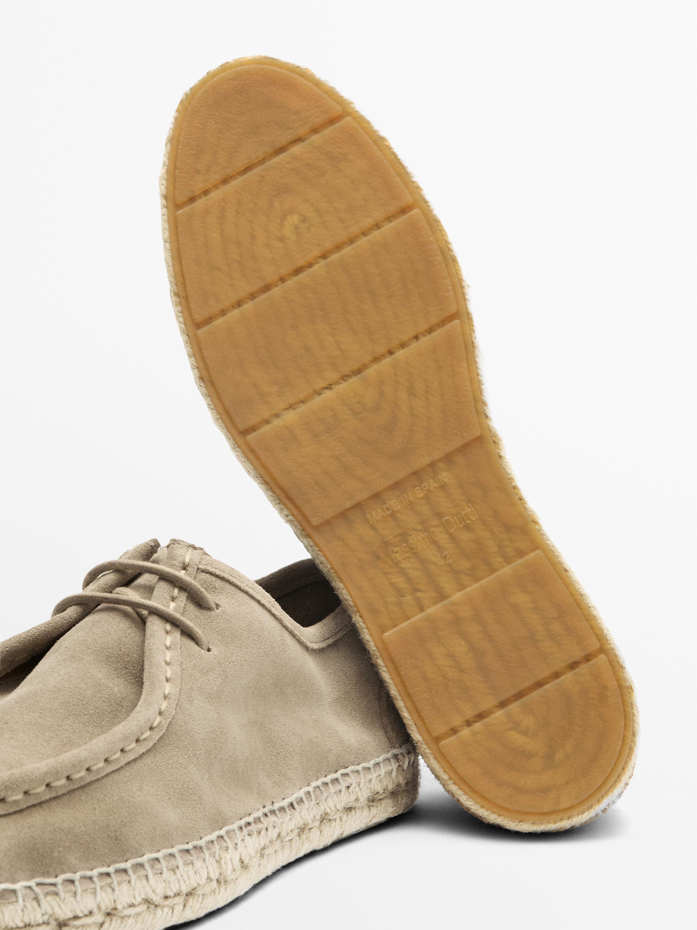 Split leather shoes with moc toe and jute sole — SAND