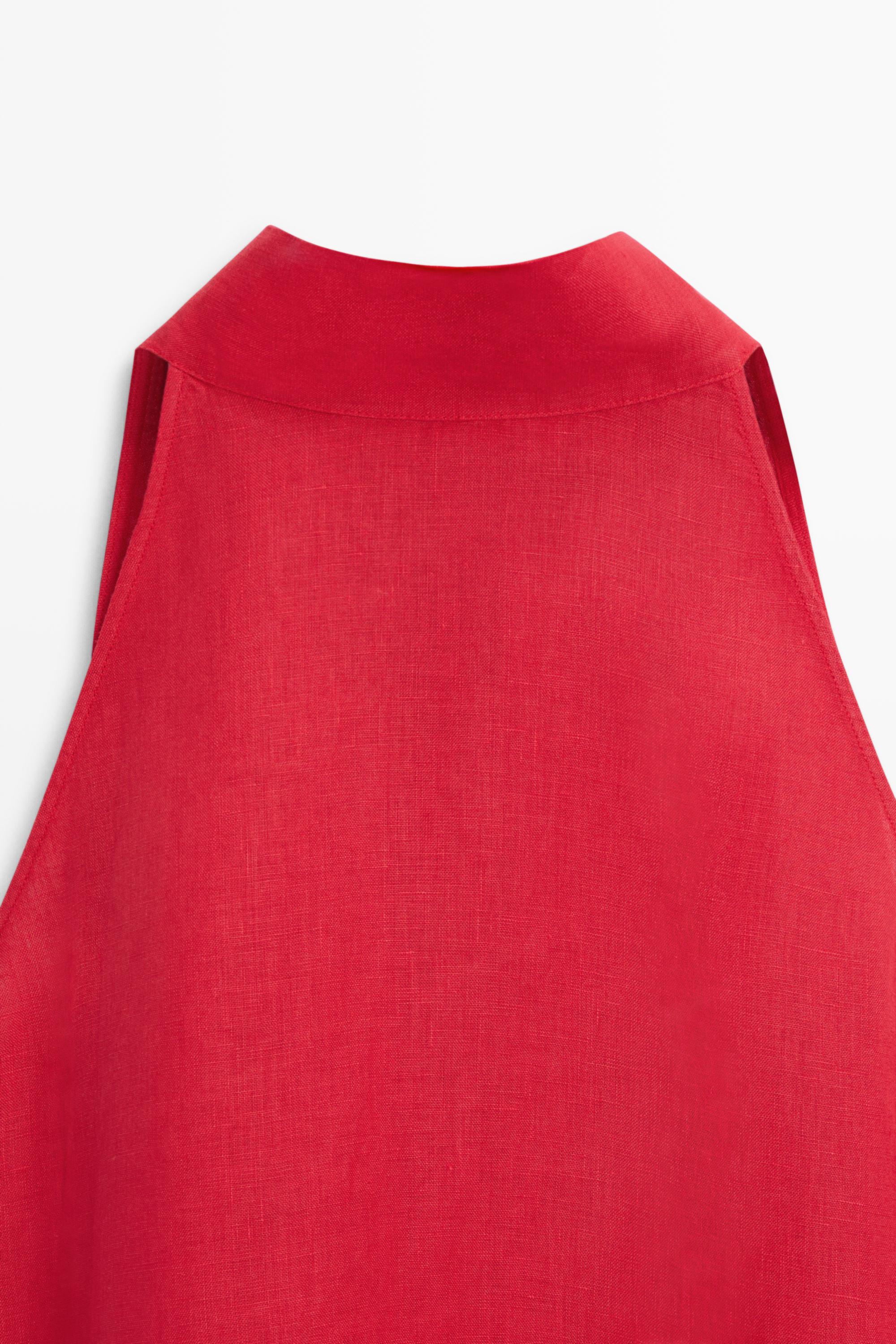 100% linen flowing halter top — RED