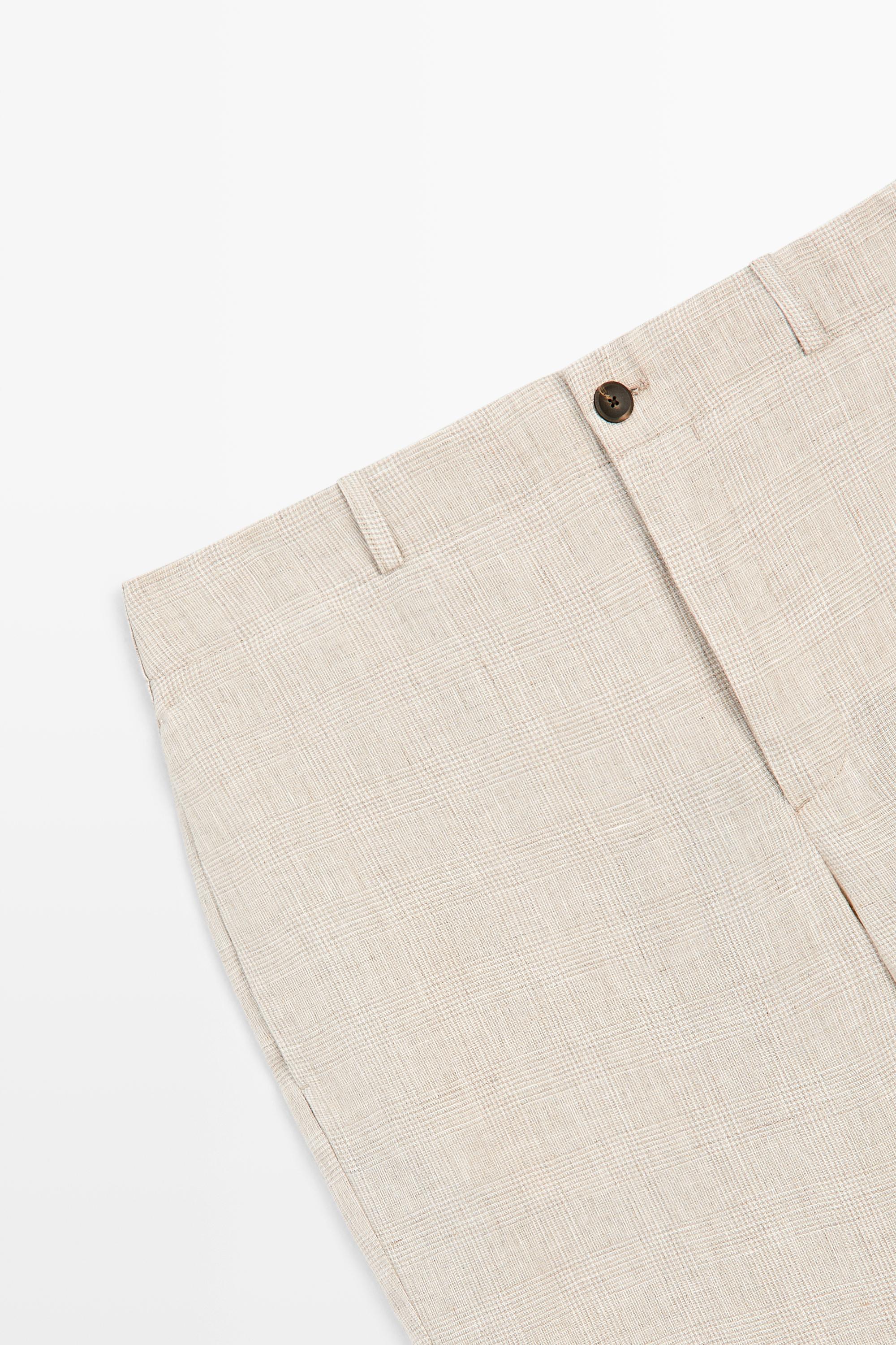 100% linen check pants — CREAM
