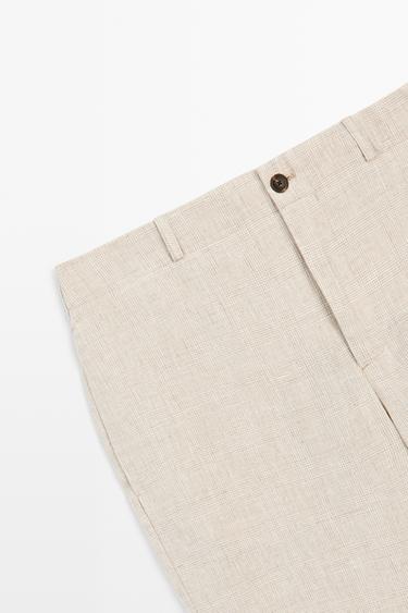 100% linen check pants — CREAM 7