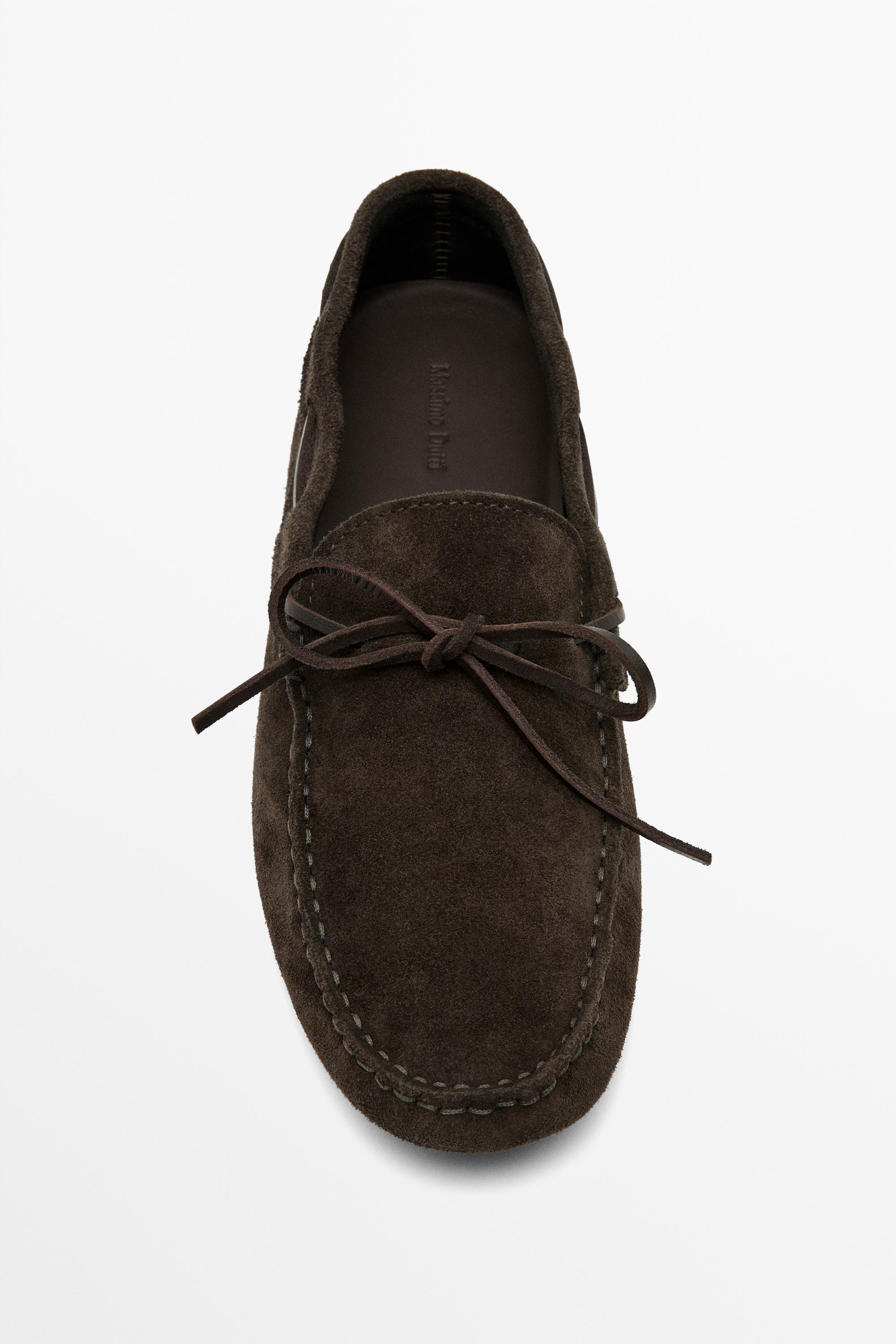 Soft leather loafers with tie — BROWN