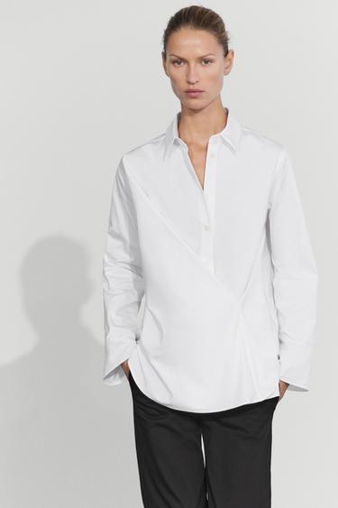 100% cotton poplin crossover shirt — WHITE 3