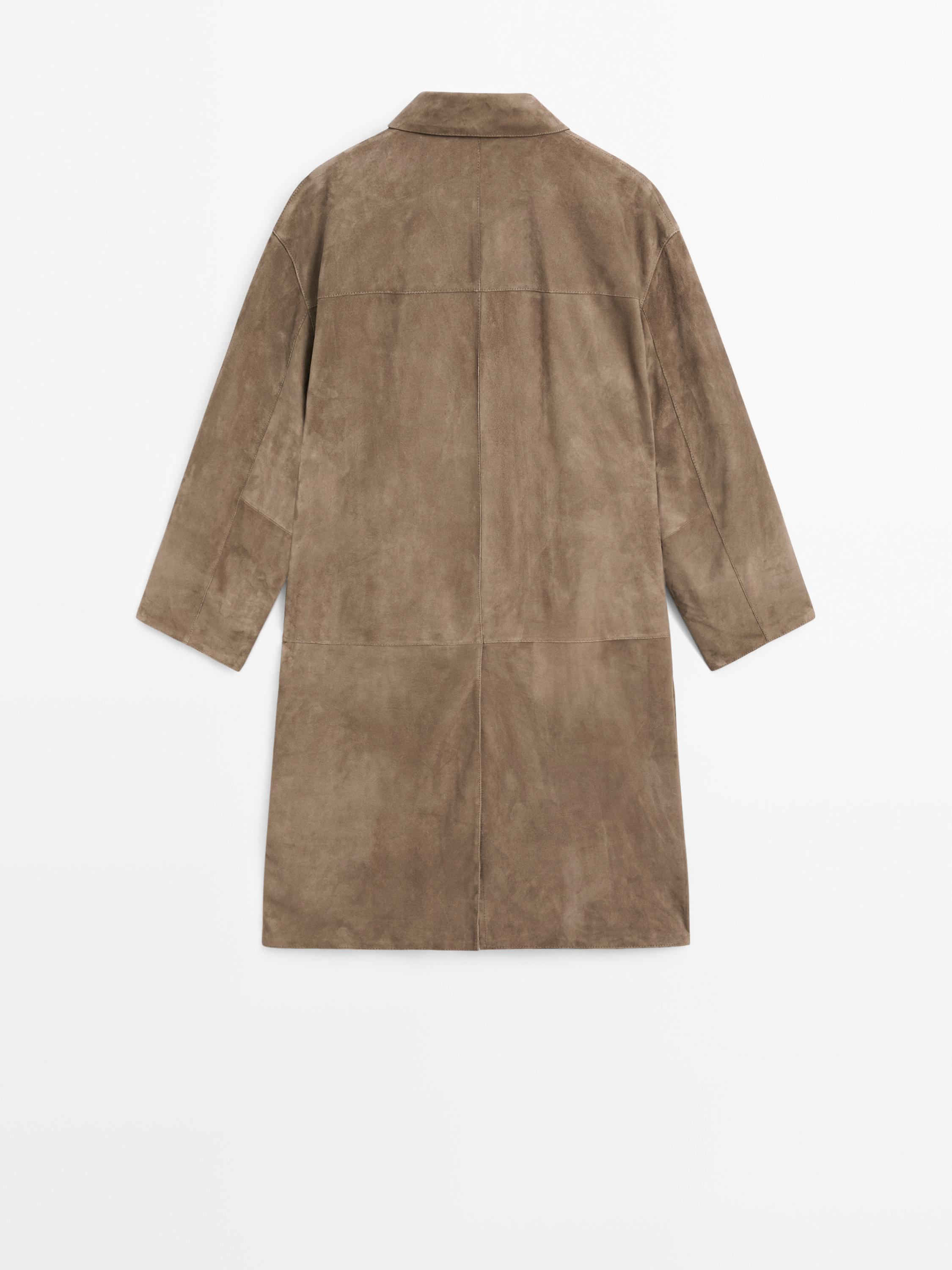 Suede leather trench coat