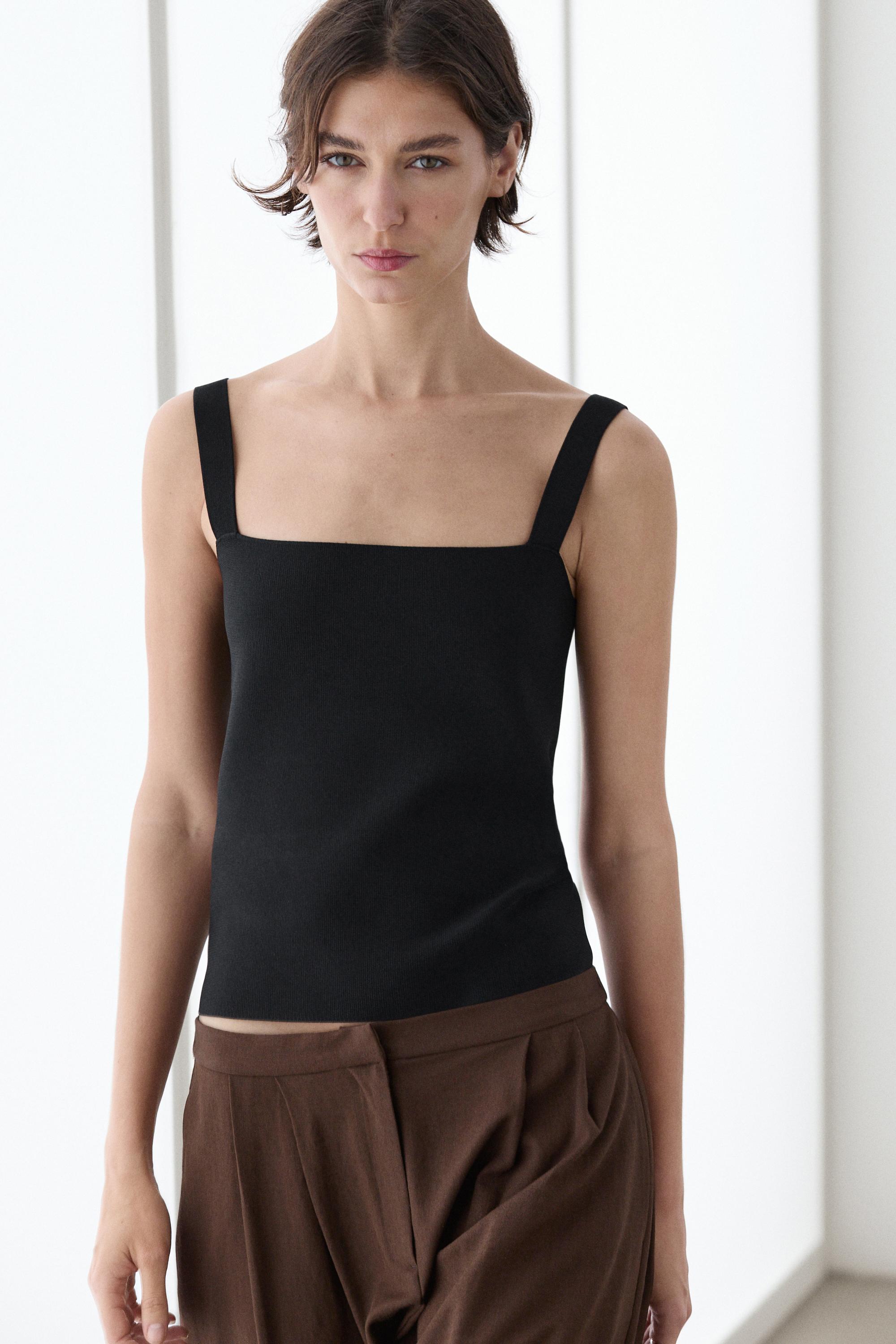 Knit top with a square neckline — BLACK