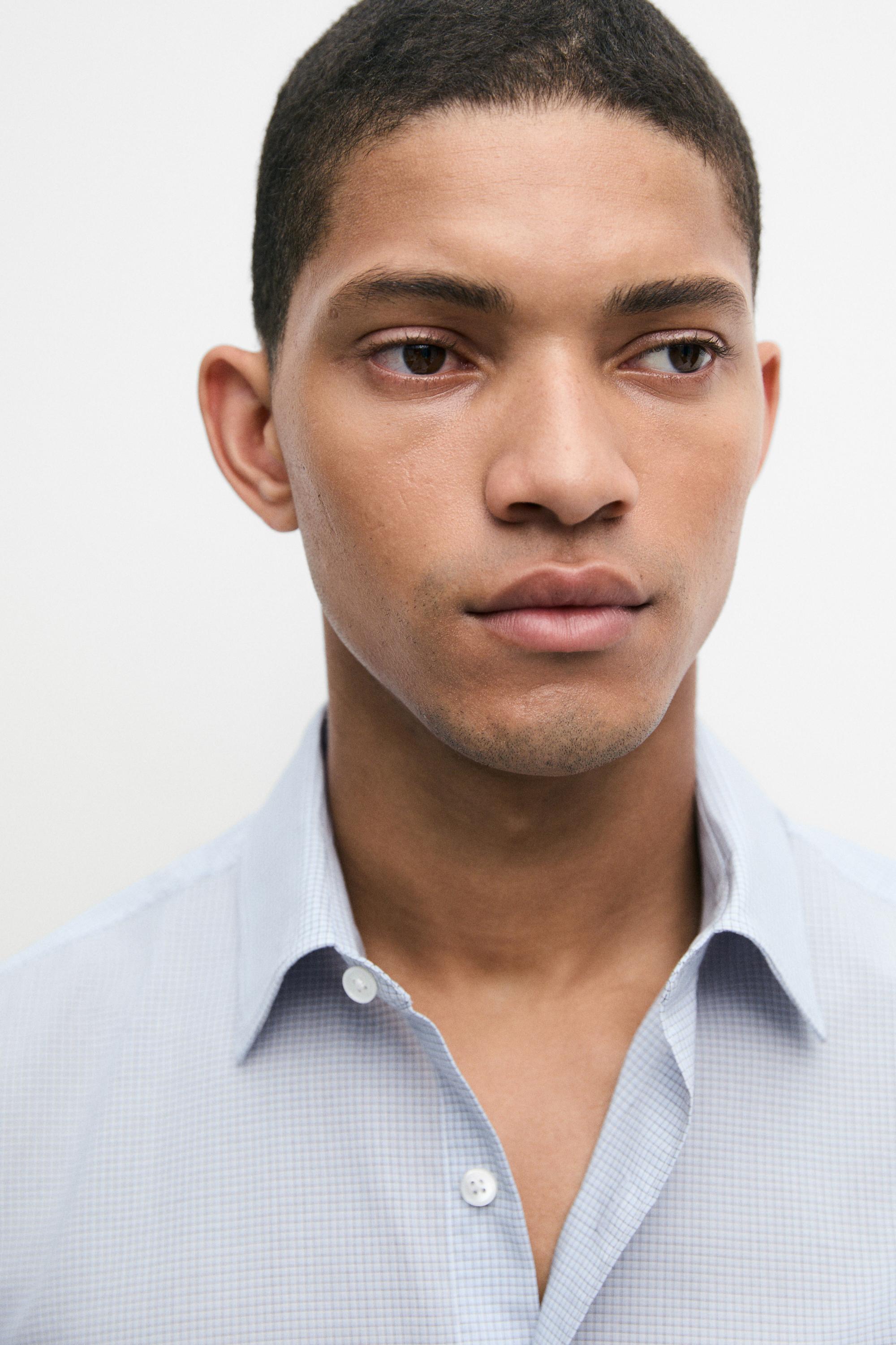 100% cotton regular fit plaid shirt — BLUE