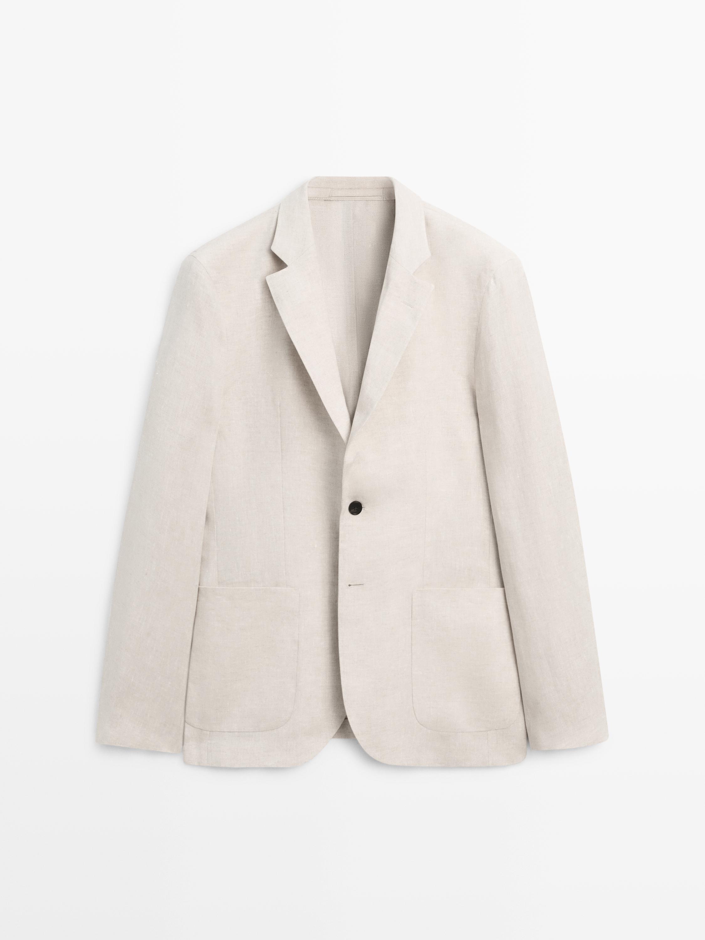 100% linen suit blazer with pocket details — CREAM