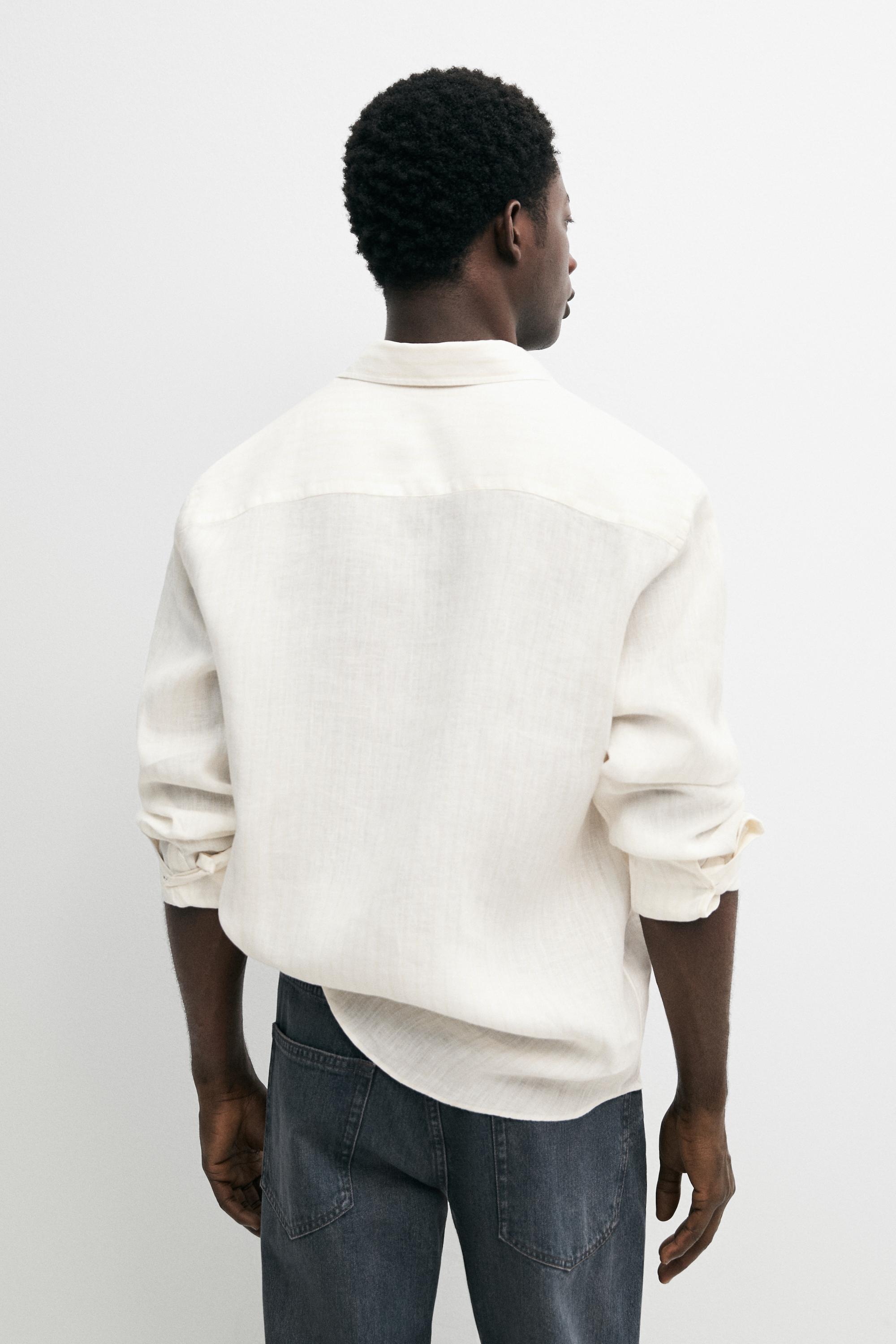 100% linen regular fit shirt — BEIGE