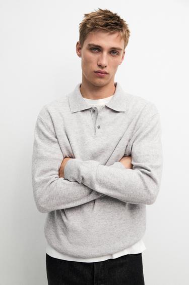 Wool blend knit polo sweater — GREY MARL 3