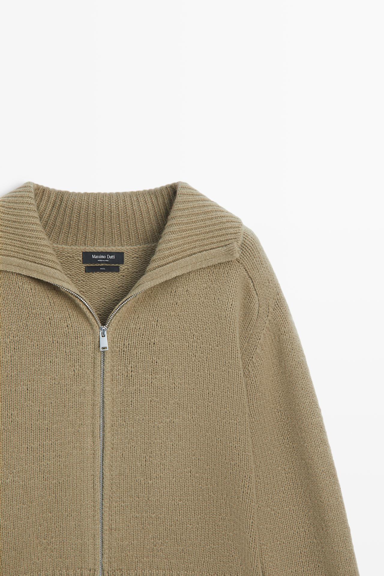 100% wool knit zip-up cardigan — GREENISH
