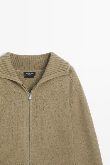 100% wool knit zip-up cardigan — GREENISH 4