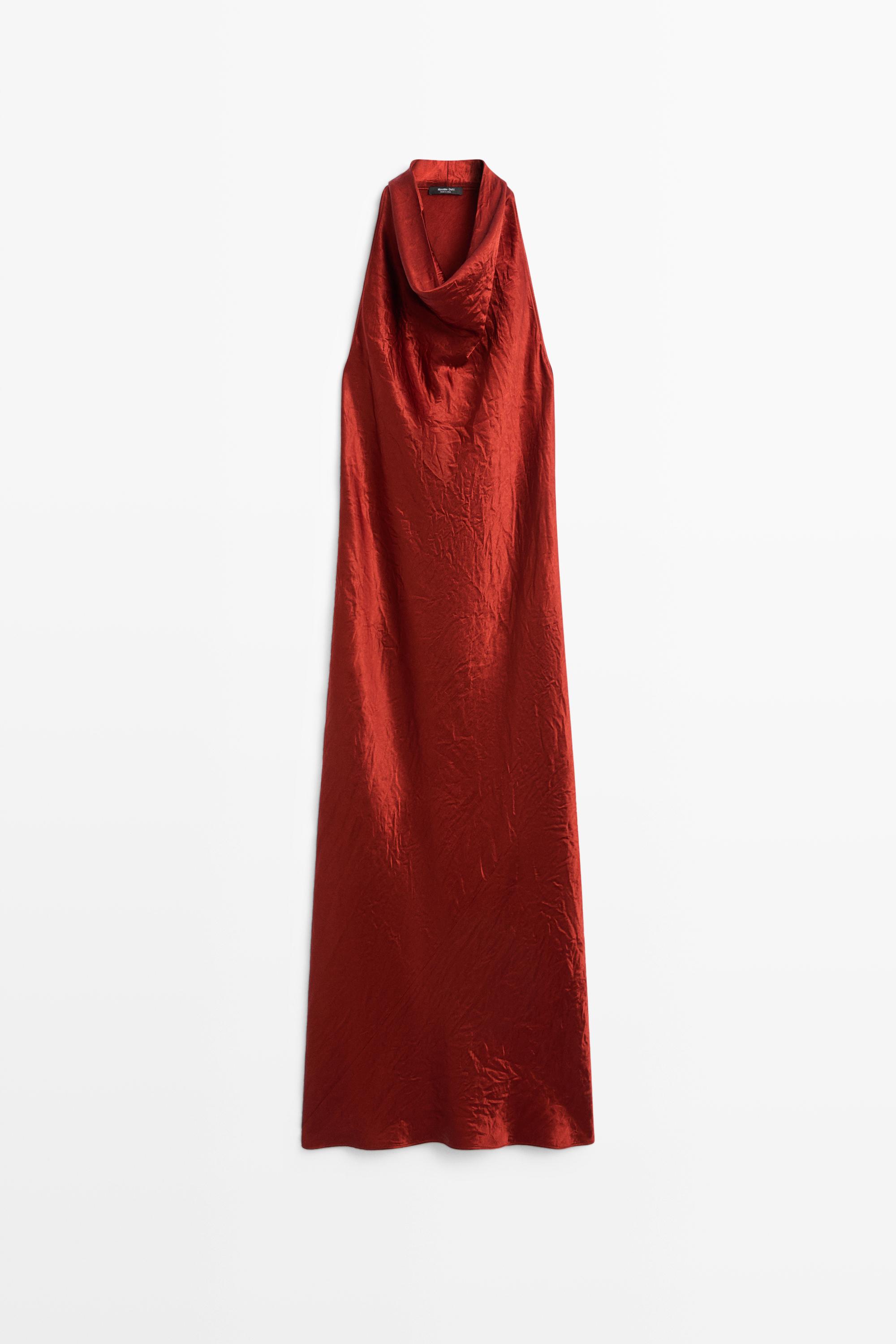 Draped neckline maxi dress — BRIGHT RED