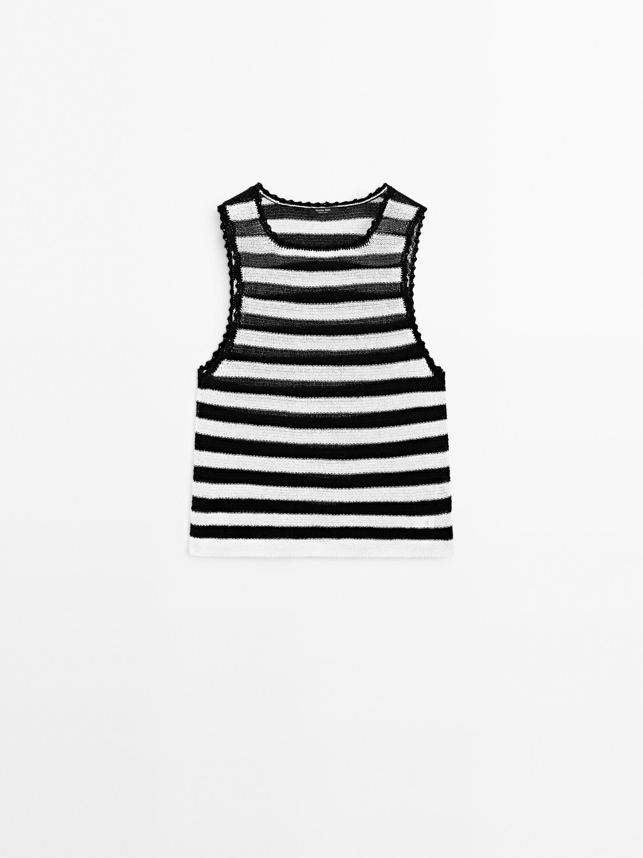 Gestreepte tricot top met contrastbiesjes